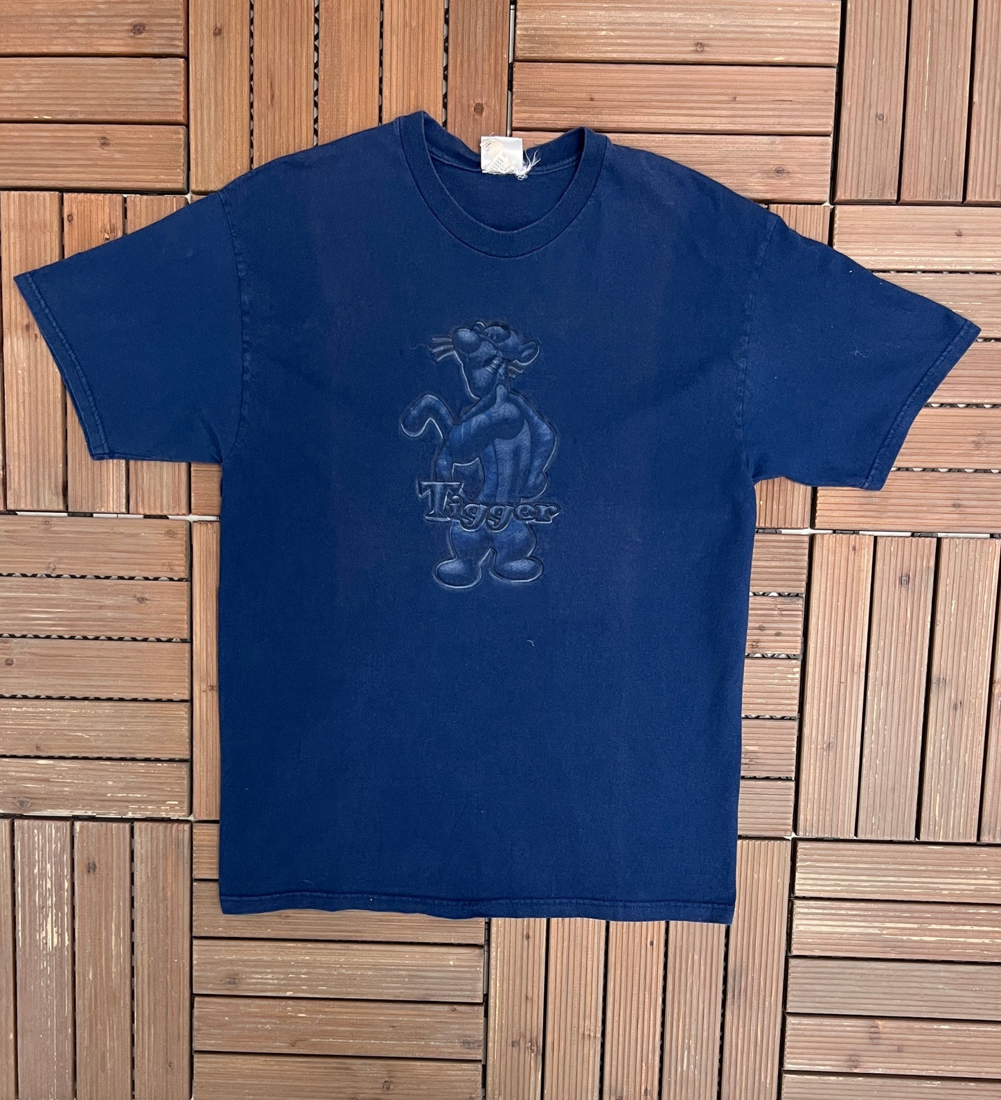 Tigger Imprinted Graphic Tee | Size Large | Vintage 1990s Made in USA Cartoon Blue T-Shirt |