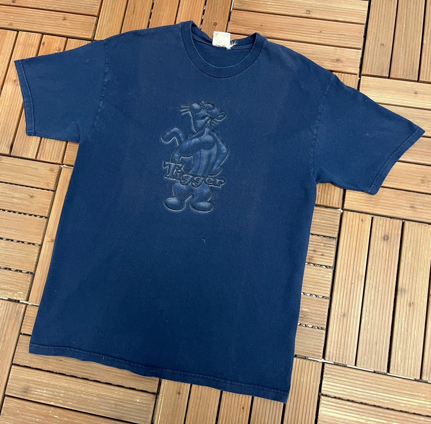 Tigger Imprinted Graphic Tee | Size Large | Vintage 1990s Made in USA Cartoon Blue T-Shirt |