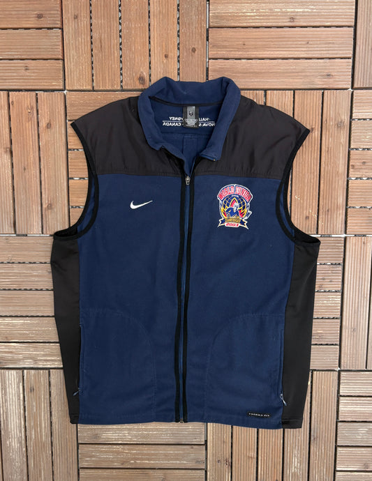 IIHF World Junior Championship 2003 Graphic Fleece Vest | Size X-Large | Vintage 2000s Hockey Blue Vest |