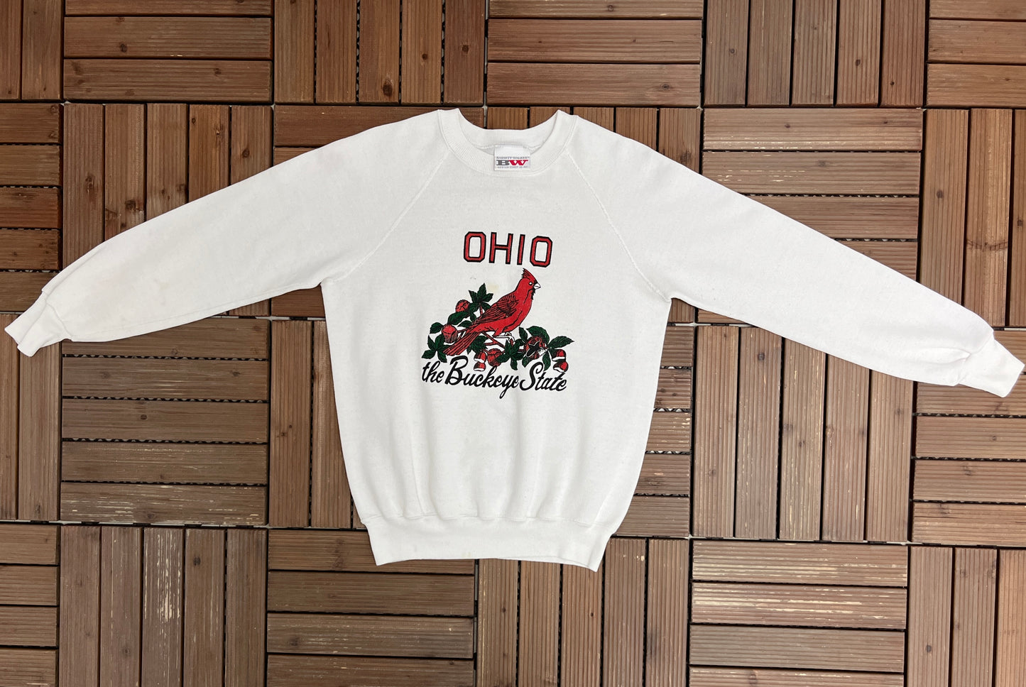 Ohio The Buckeye State Graphic Crewneck | Size Medium | Vintage 1980s Tourist White Sweater |