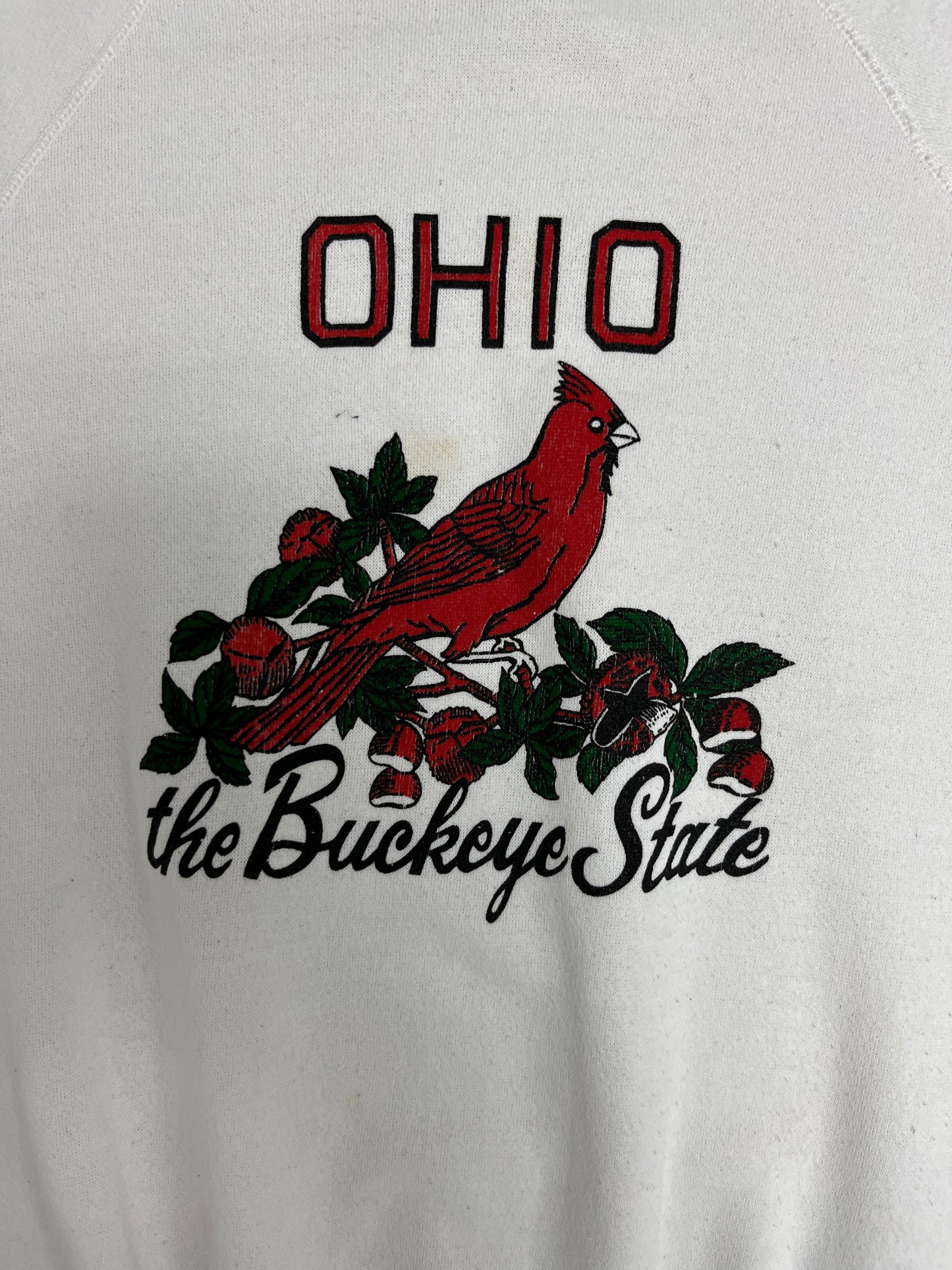 Ohio The Buckeye State Graphic Crewneck | Size Medium | Vintage 1980s Tourist White Sweater |