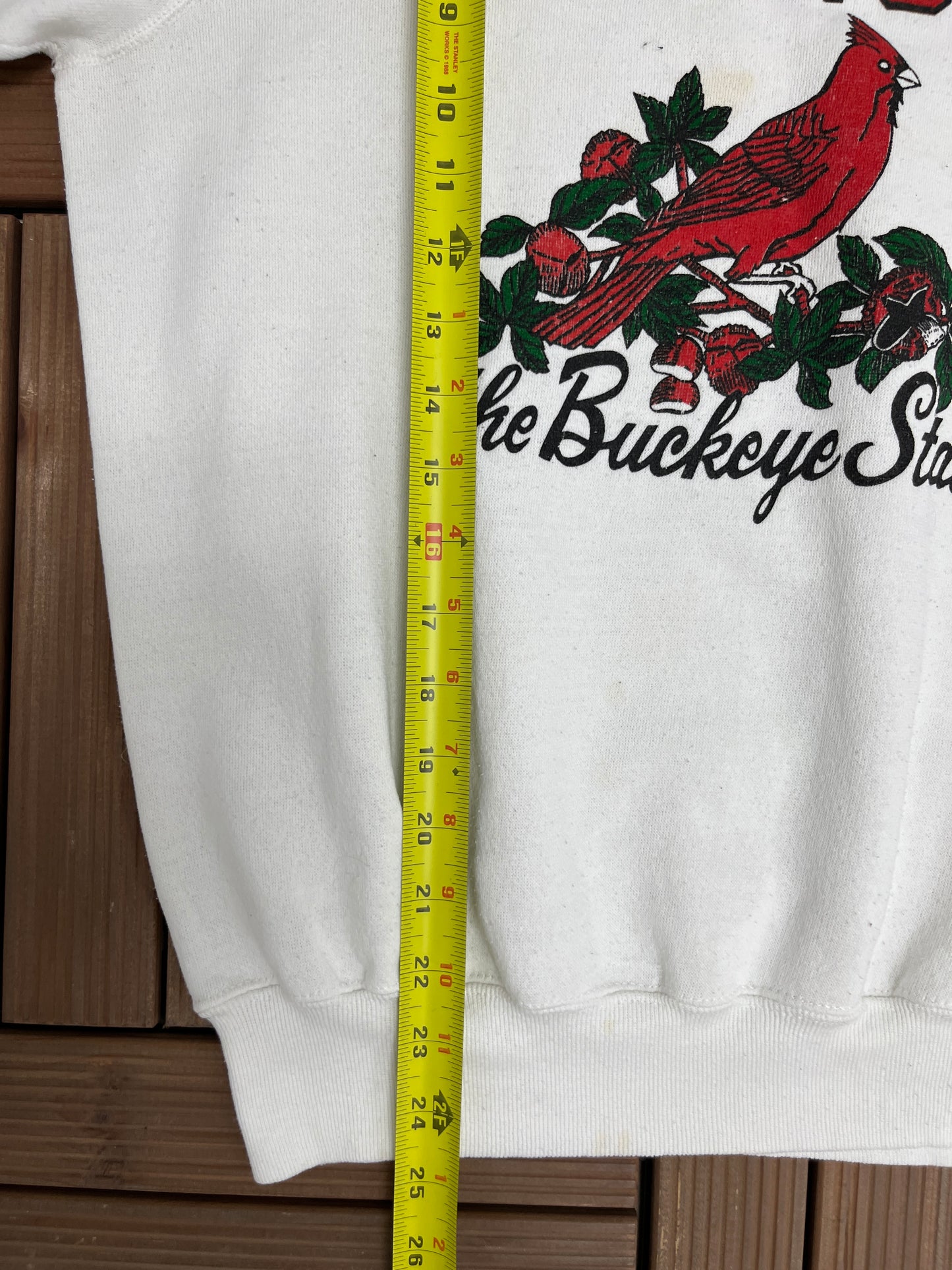 Ohio The Buckeye State Graphic Crewneck | Size Medium | Vintage 1980s Tourist White Sweater |