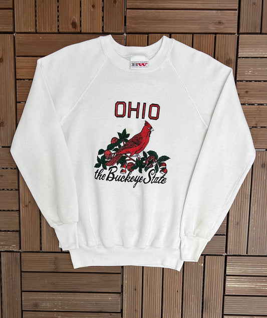 Ohio The Buckeye State Graphic Crewneck | Size Medium | Vintage 1980s Tourist White Sweater |