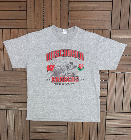 Wisconsin Badgers Rose Bowl 2000 Graphic Tee | Size X-Large | Vintage 2000s College Football Grey T-Shirt |