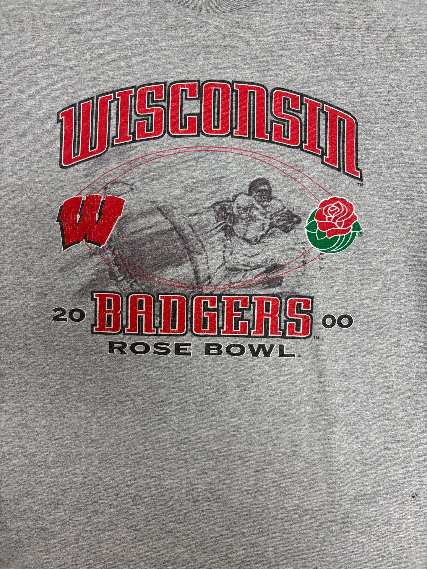Wisconsin Badgers Rose Bowl 2000 Graphic Tee | Size X-Large | Vintage 2000s College Football Grey T-Shirt |