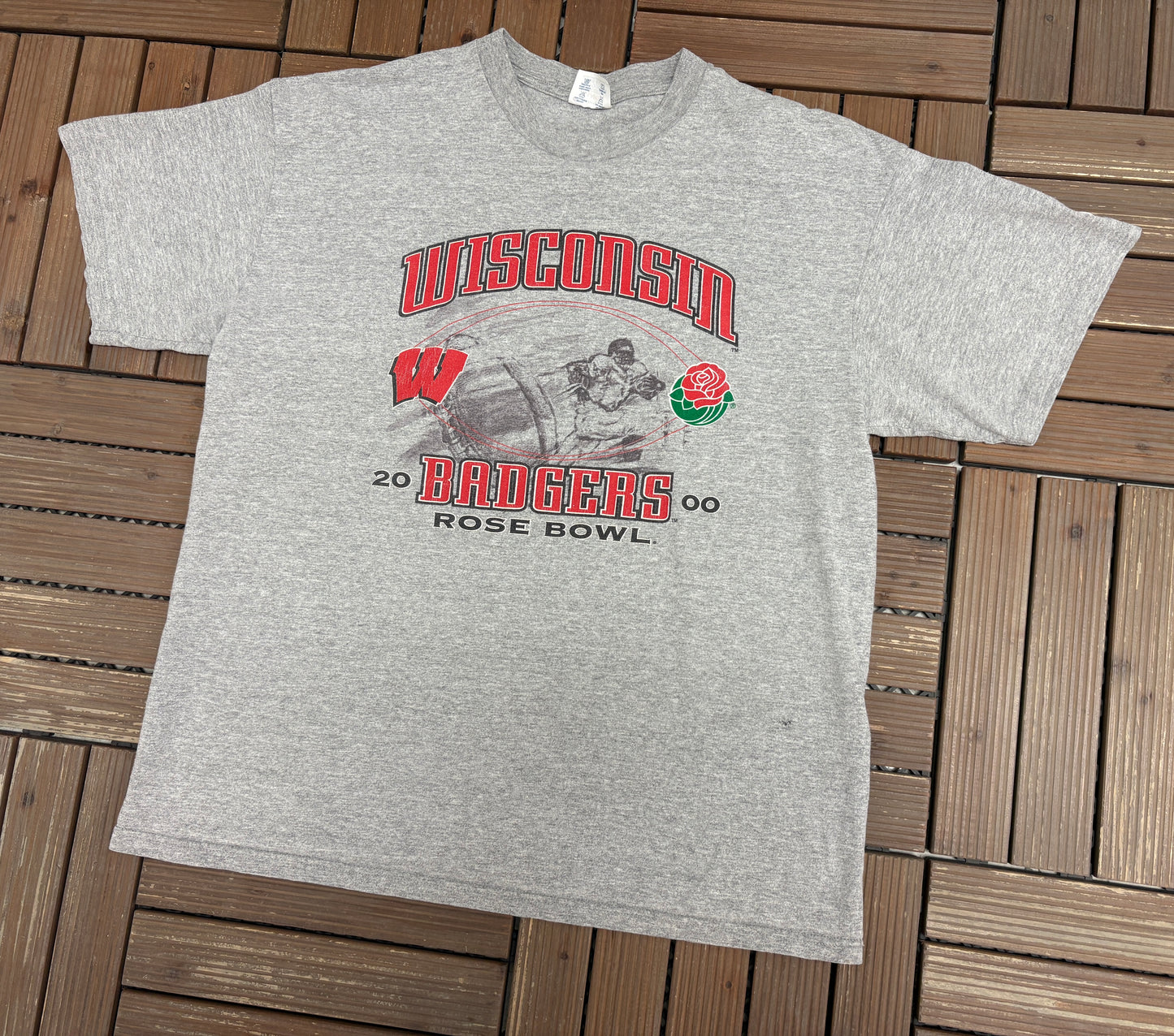 Wisconsin Badgers Rose Bowl 2000 Graphic Tee | Size X-Large | Vintage 2000s College Football Grey T-Shirt |