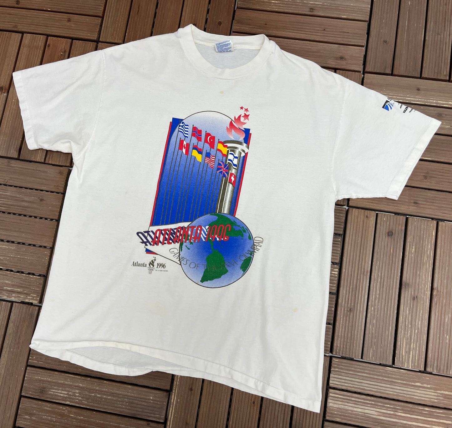 Atlanta Olympics 1996 Graphic Tee | Size X-Large | Vintage 1990s Promotional White T-Shirt |