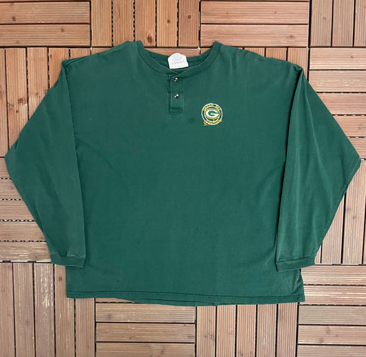 Green Bay Packers Embroidered Graphic Tee | Size XX-Large | Vintage 1990s NFL Football Green Long Sleeve |