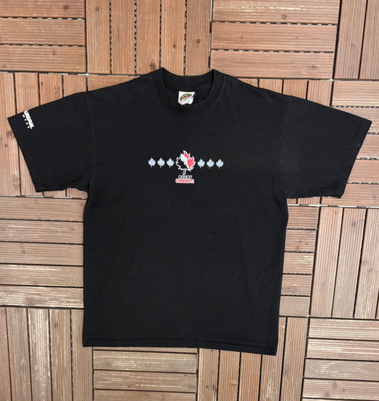Rugby Canada Graphic Tee | Size Large | Vintage 1990s Promotional Black T-Shirt |