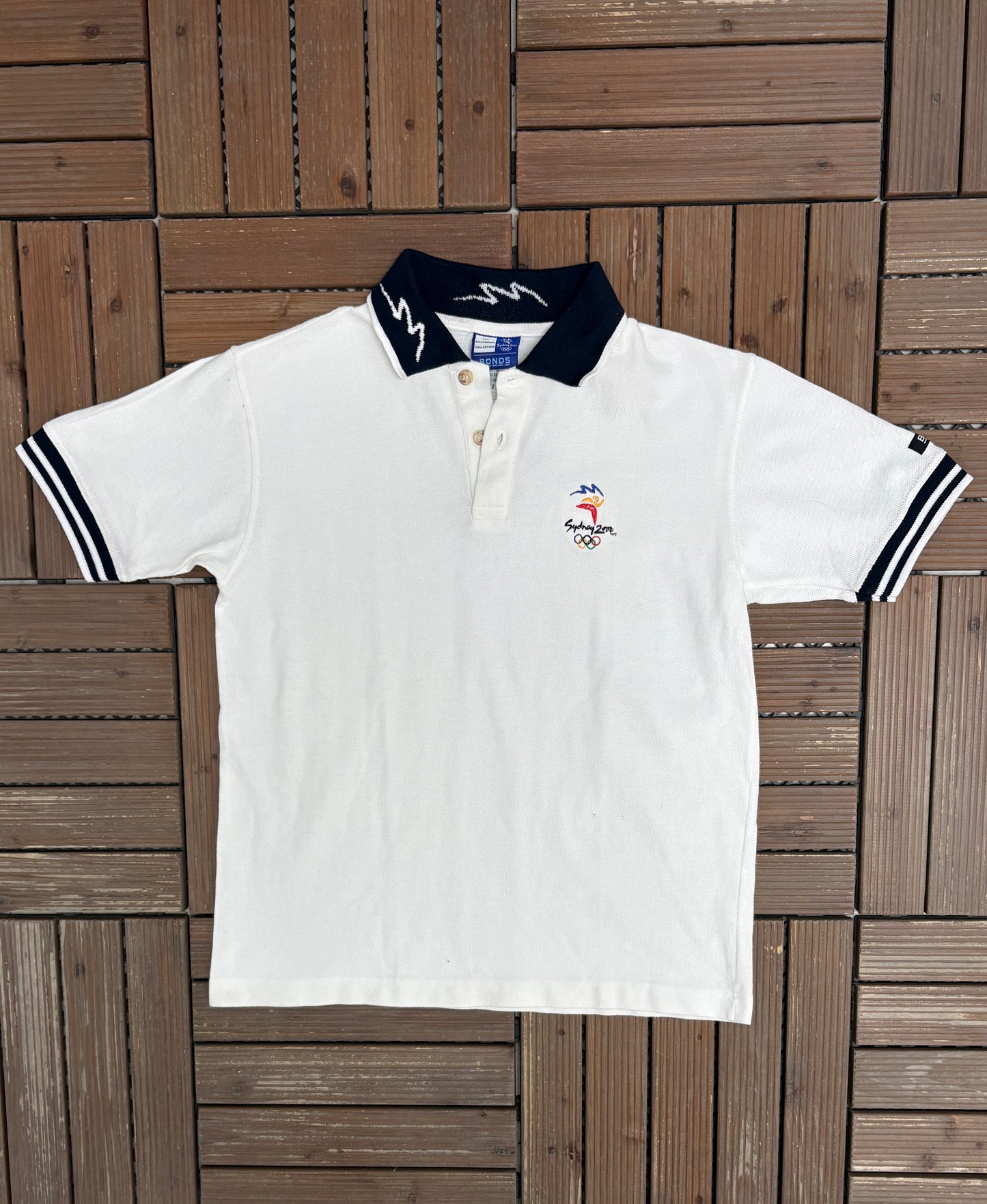 Sydney Olympics 2000 Embroidered Graphic Tee | Size Small | Vintage 2000s White Collared T-Shirt |