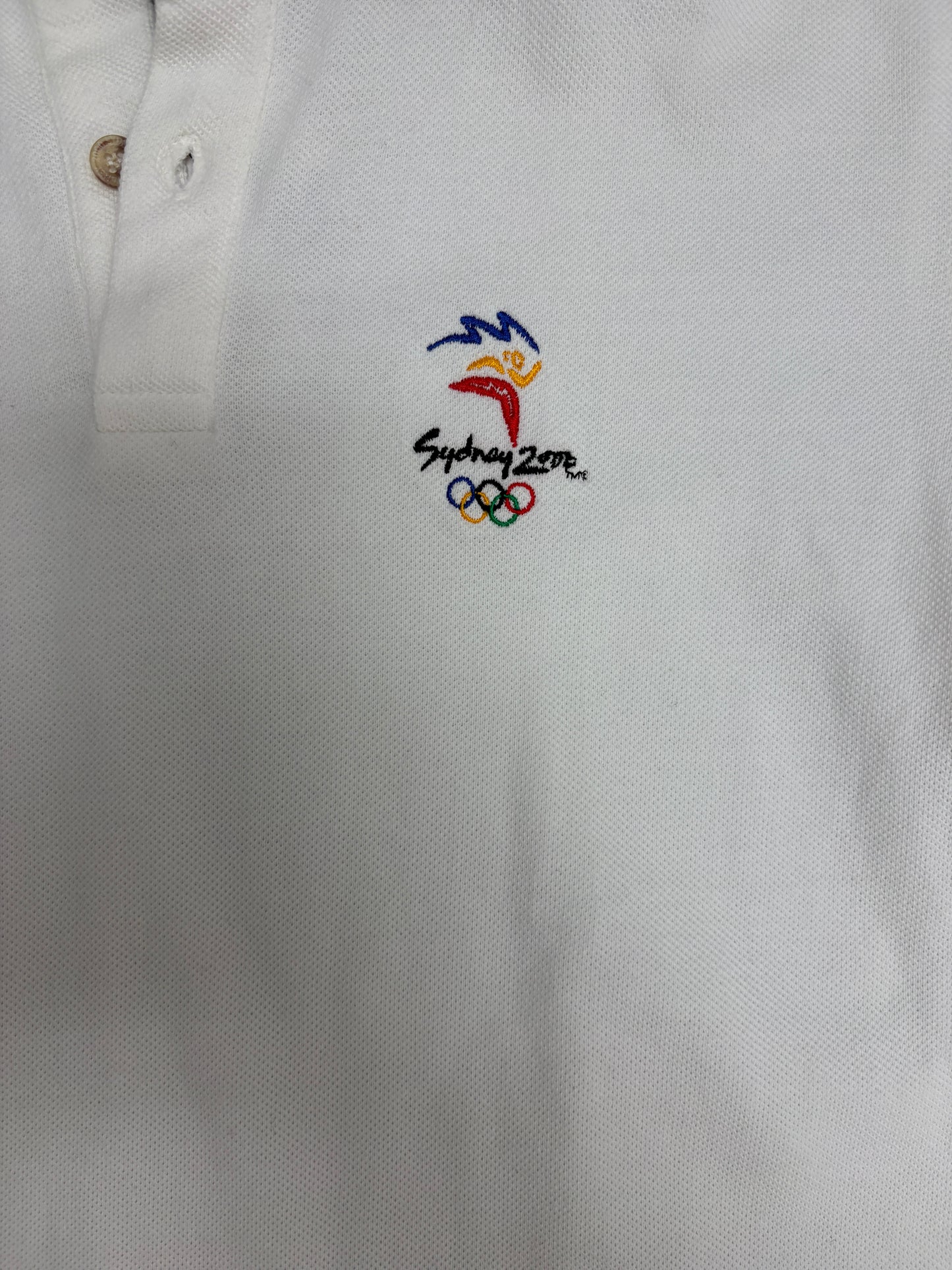 Sydney Olympics 2000 Embroidered Graphic Tee | Size Small | Vintage 2000s White Collared T-Shirt |