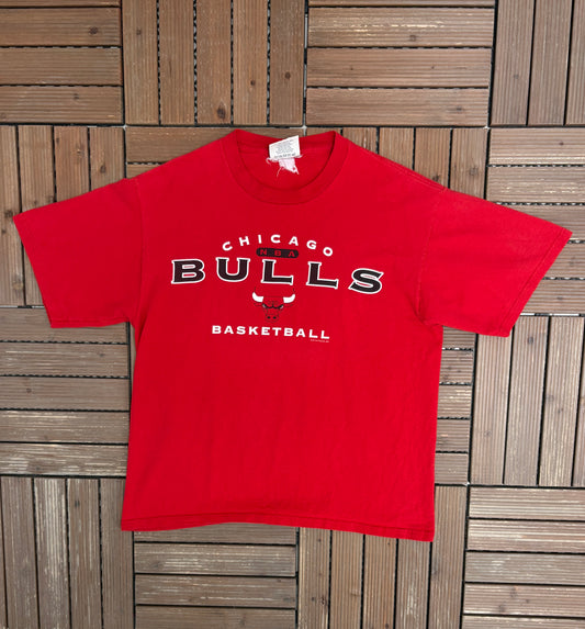 Chicago Bulls Basketball Graphic Tee | Size Large | Vintage 2000s NBA Basketball Red T-Shirt |