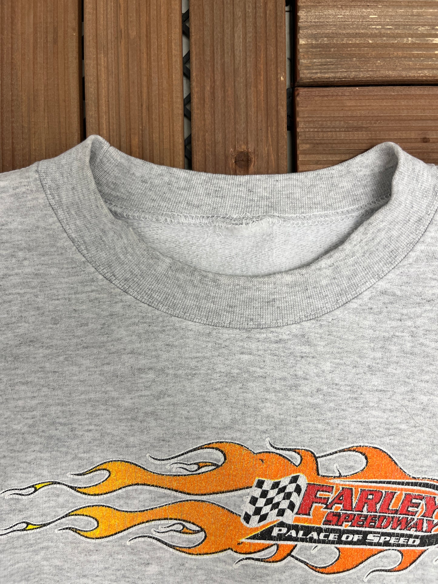 Farley Speedway Get Off Your Can... Be A Fan Graphic Crewneck | Size XX-Large | Vintage 2000s NASCAR Racing Grey Sweater |