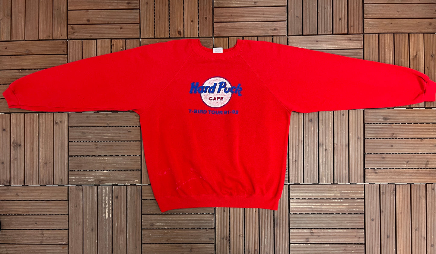 Hard Puck Cafe T-Bird Tour 91-92 Graphic Crewneck | Size XX-Large | Vintage 1990s Hockey Red Sweater |