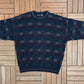 B.H.C. Boxed Pattern Knit Sweater | Size X-Large | Vintage 2000s Knit Blue Sweatshirt |