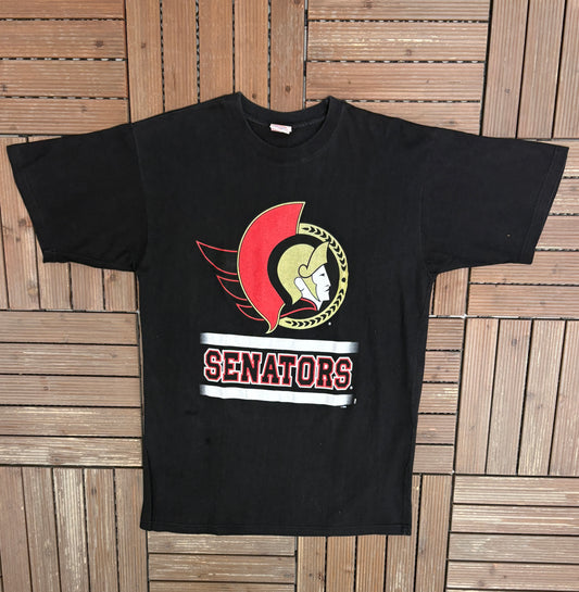 Ottawa Senators Graphic Tee | Size Large | Vintage 2000s Black NHL Hockey T-Shirt |