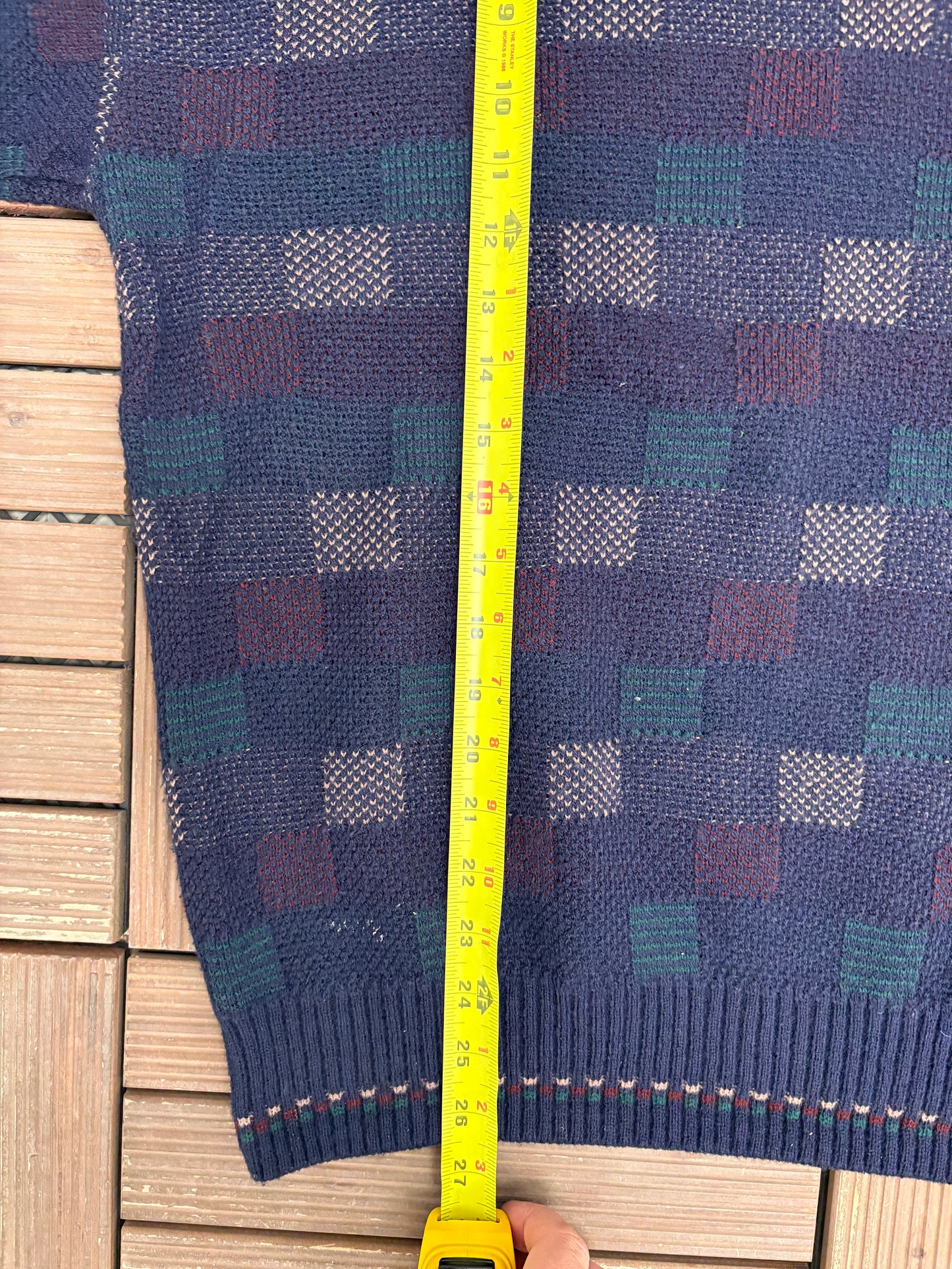 B.H.C. Boxed Pattern Knit Sweater | Size X-Large | Vintage 2000s Knit Blue Sweatshirt |