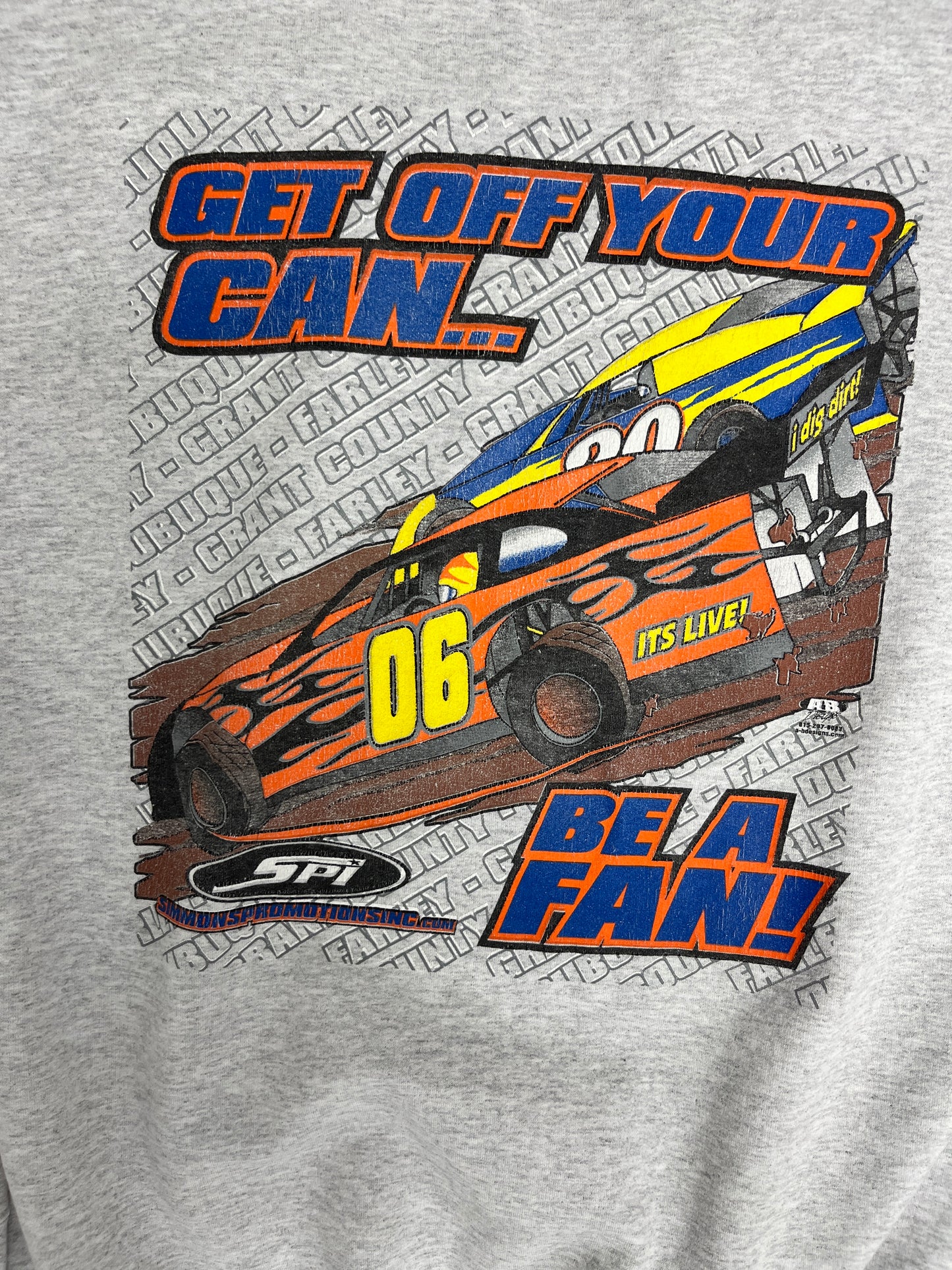 Farley Speedway Get Off Your Can... Be A Fan Graphic Crewneck | Size XX-Large | Vintage 2000s NASCAR Racing Grey Sweater |