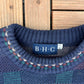 B.H.C. Boxed Pattern Knit Sweater | Size X-Large | Vintage 2000s Knit Blue Sweatshirt |