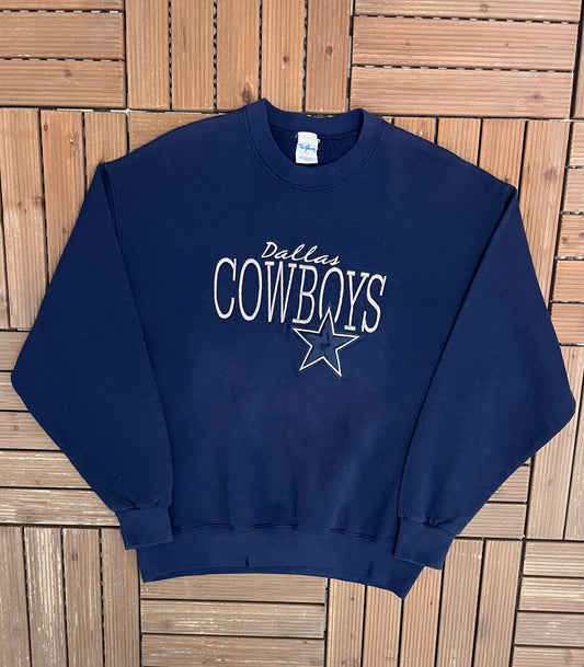 Dallas Cowboys Graphic Crewneck | Size Large | Vintage 1990s NFL Football Blue Sweater |