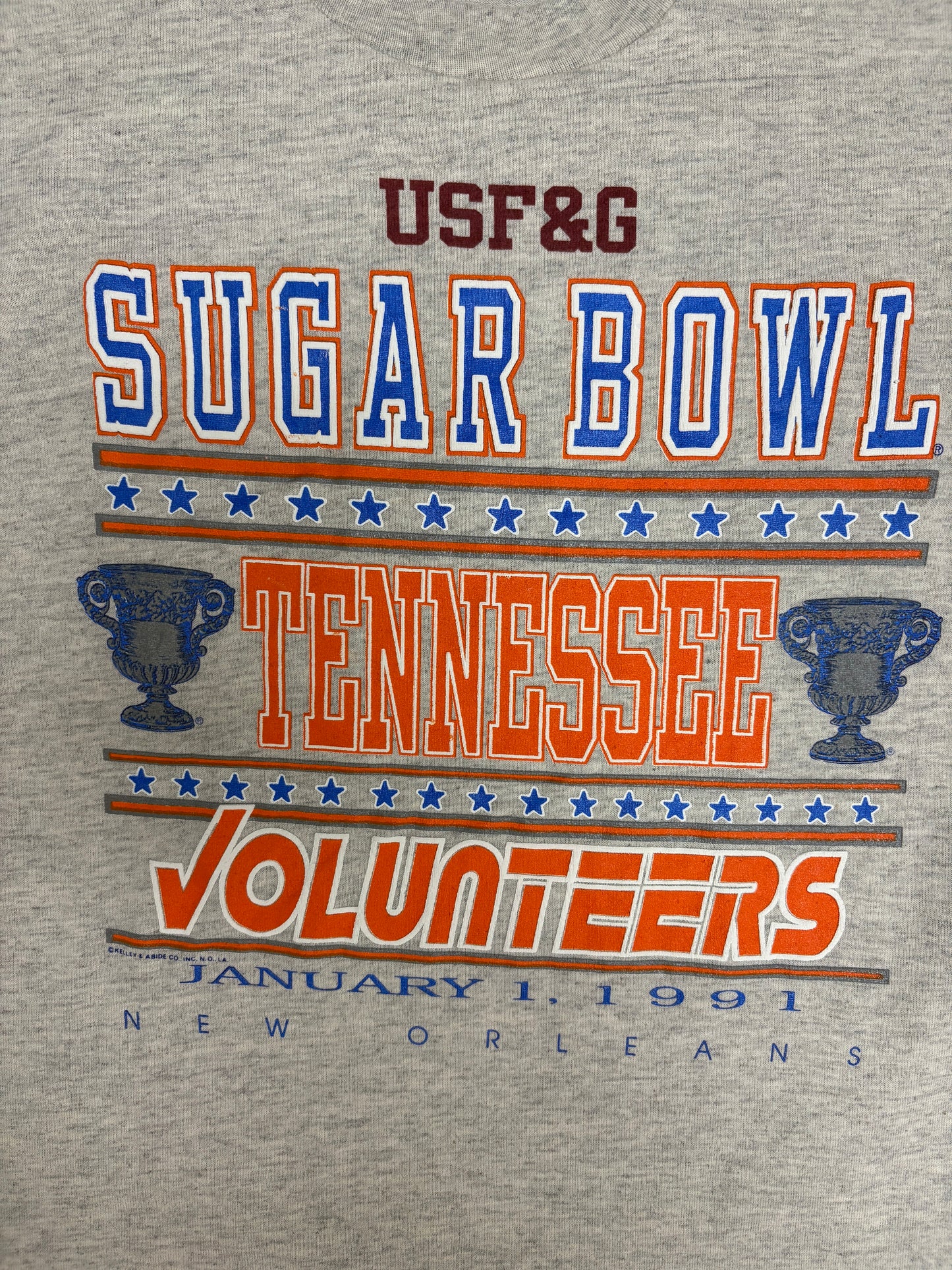 Tennessee Volunteers 1991 Sugar Bowl Champions Graphic Tee | Size X-Large | Vintage 1990s College Football Grey T-Shirt |