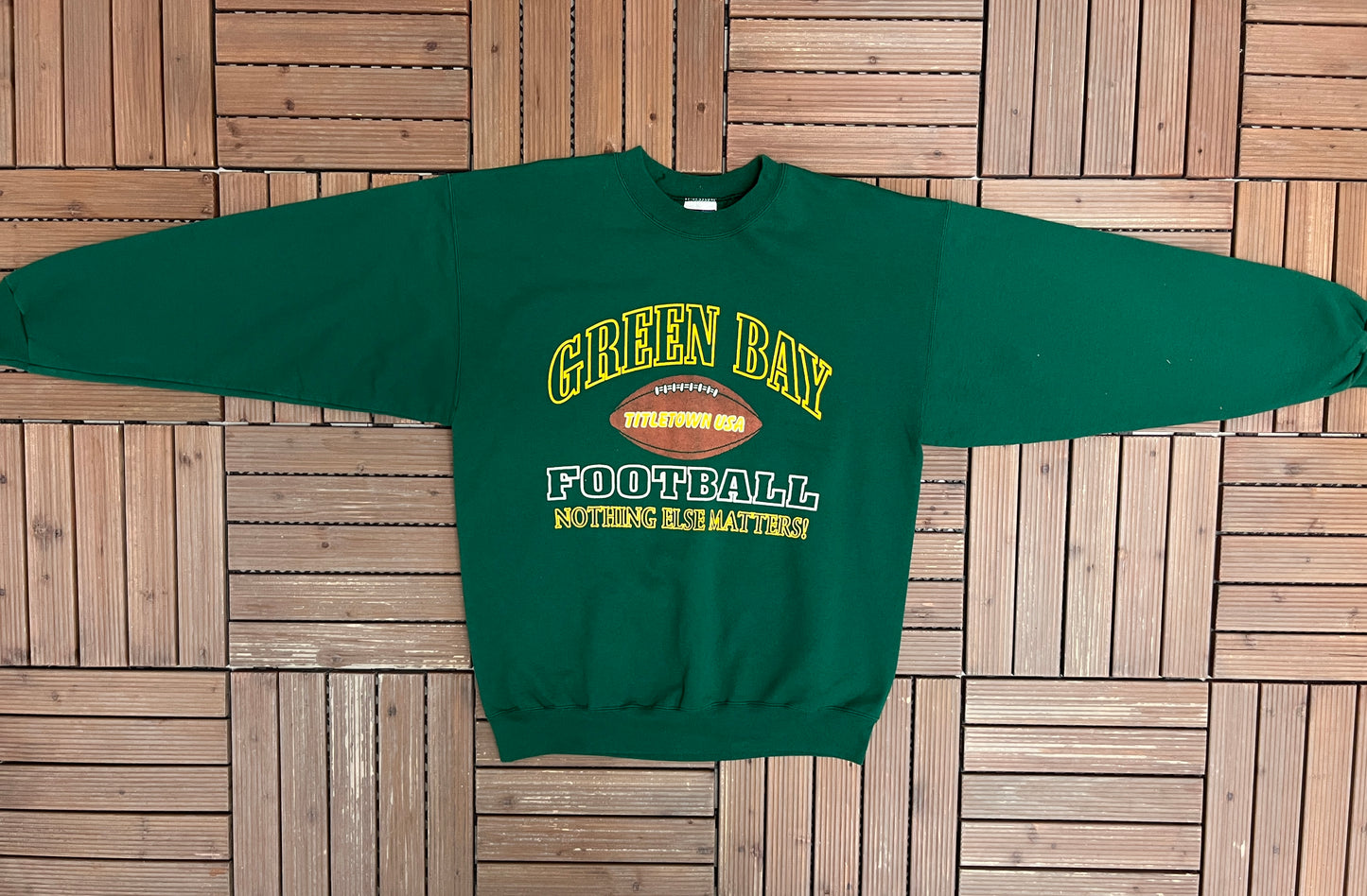 Green Bay Packers Titletown, USA Graphic Crewneck | Size Large | Vintage 1990s NFL Football Green Sweater |