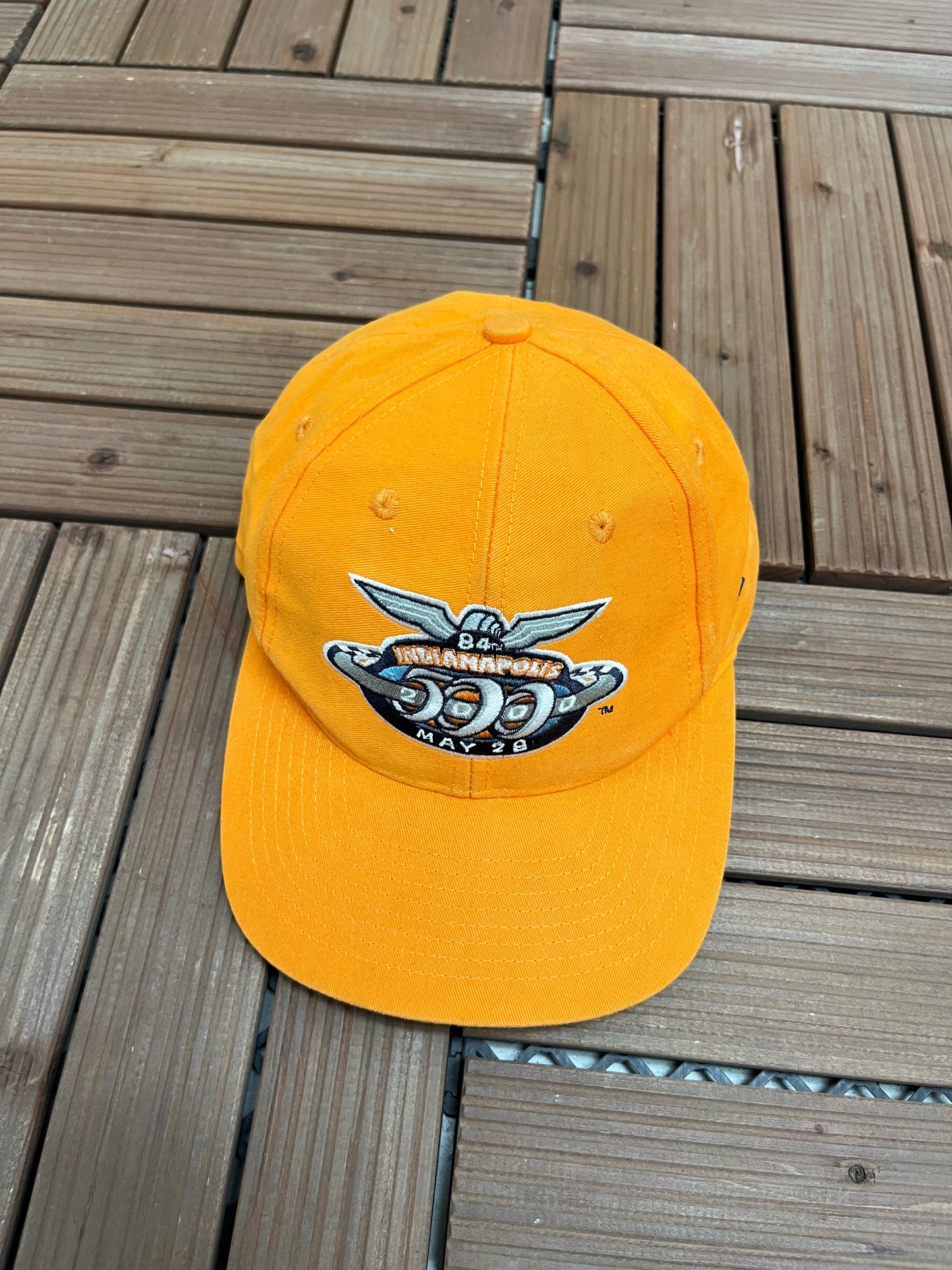 Indianapolis 500 Racing Graphic Hat | Strap Back | Vintage 2000s NASCAR Racing Orange Cap |