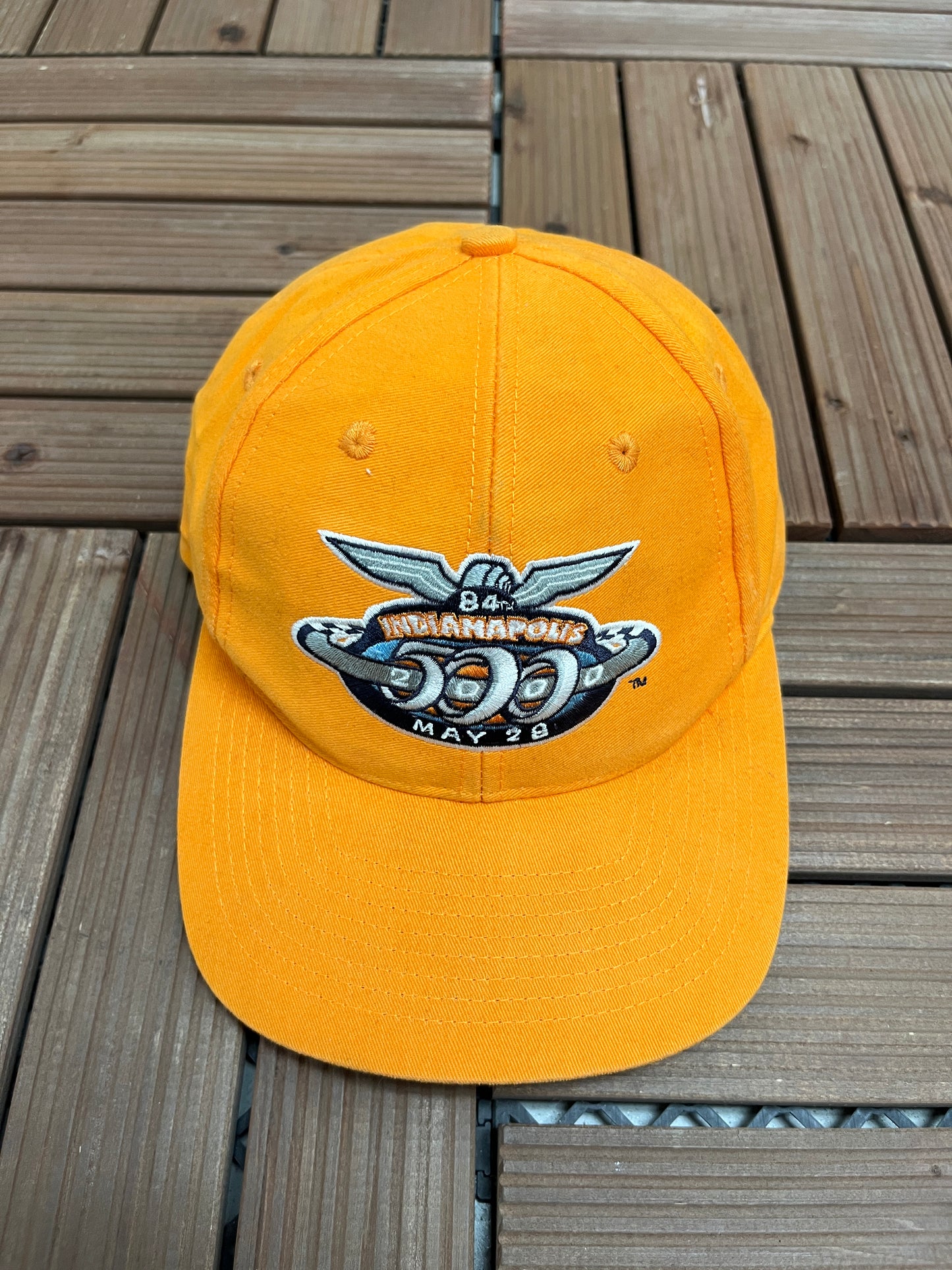 Indianapolis 500 Racing Graphic Hat | Strap Back | Vintage 2000s NASCAR Racing Orange Cap |