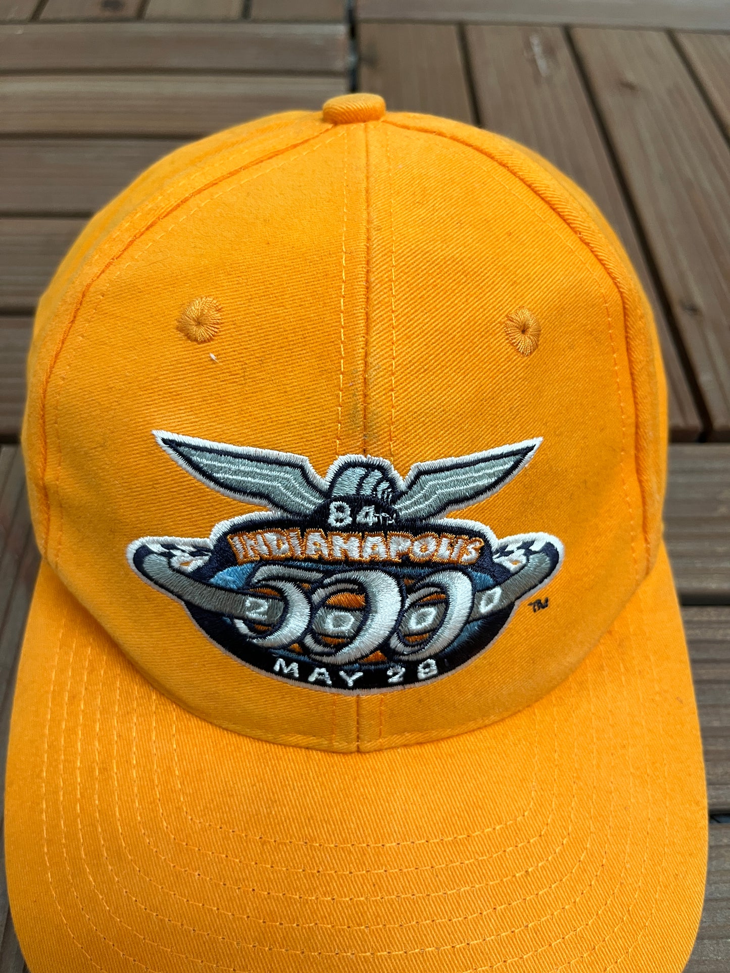 Indianapolis 500 Racing Graphic Hat | Strap Back | Vintage 2000s NASCAR Racing Orange Cap |