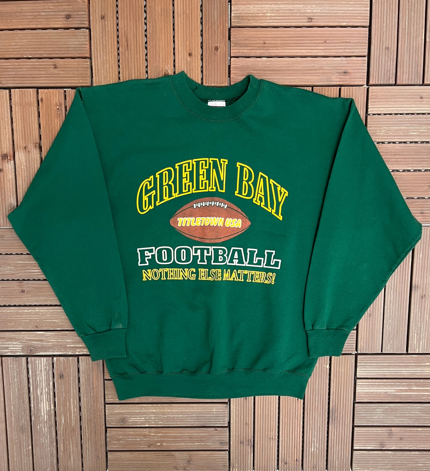 Green Bay Packers Titletown, USA Graphic Crewneck | Size Large | Vintage 1990s NFL Football Green Sweater |