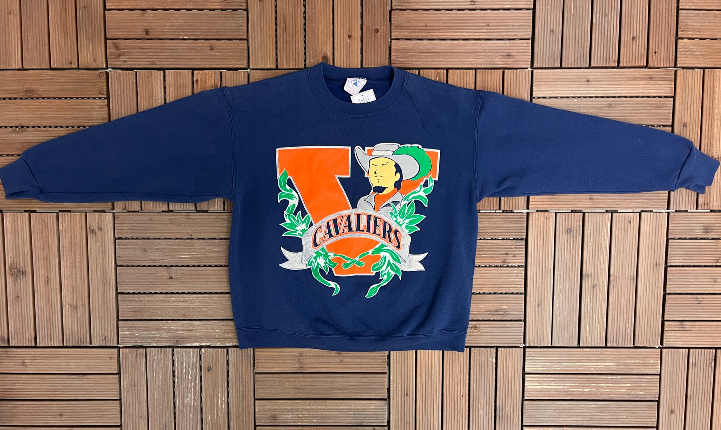 Virginia Cavaliers Graphic Crewneck | Size Large | Vintage 1990s Made in USA College Blue Sweater |