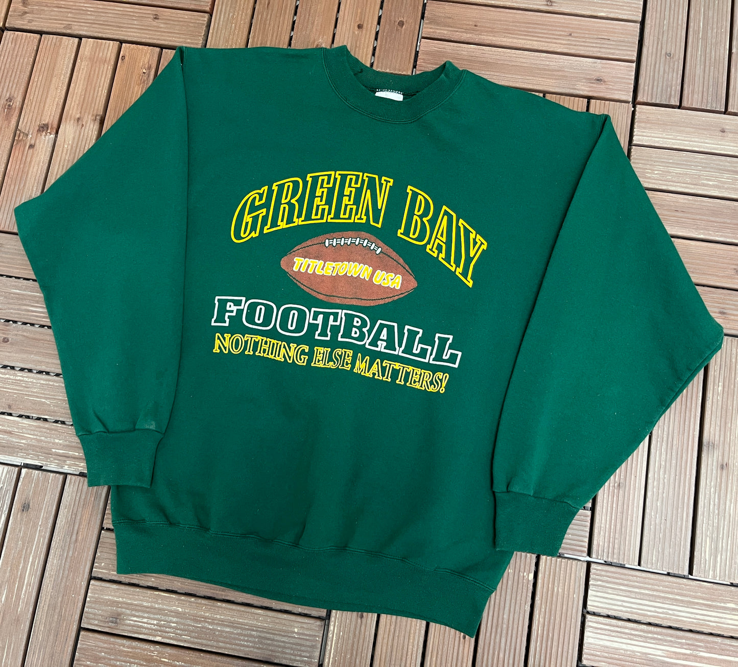 Green Bay Packers Titletown, USA Graphic Crewneck | Size Large | Vintage 1990s NFL Football Green Sweater |