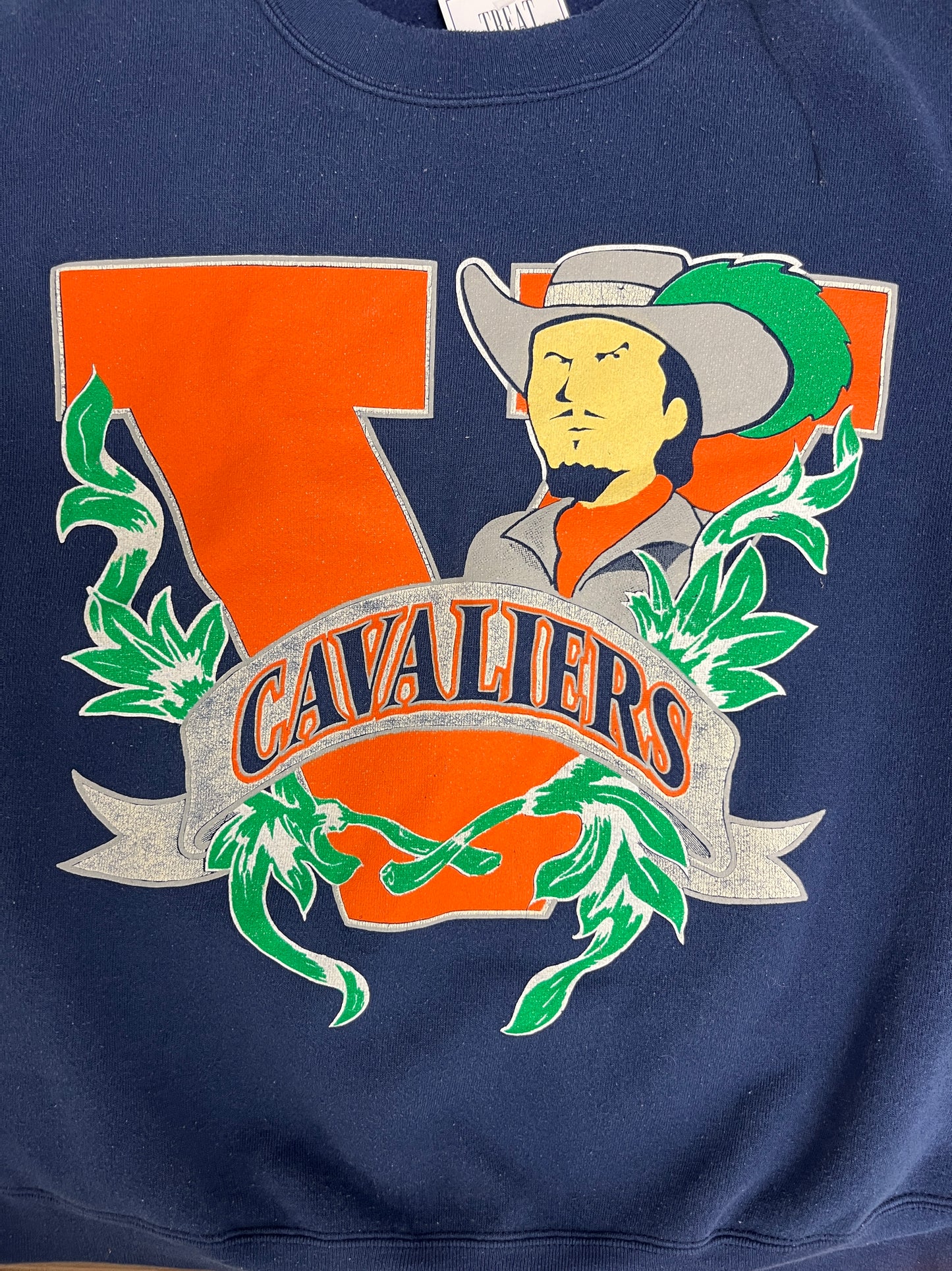 Virginia Cavaliers Graphic Crewneck | Size Large | Vintage 1990s Made in USA College Blue Sweater |