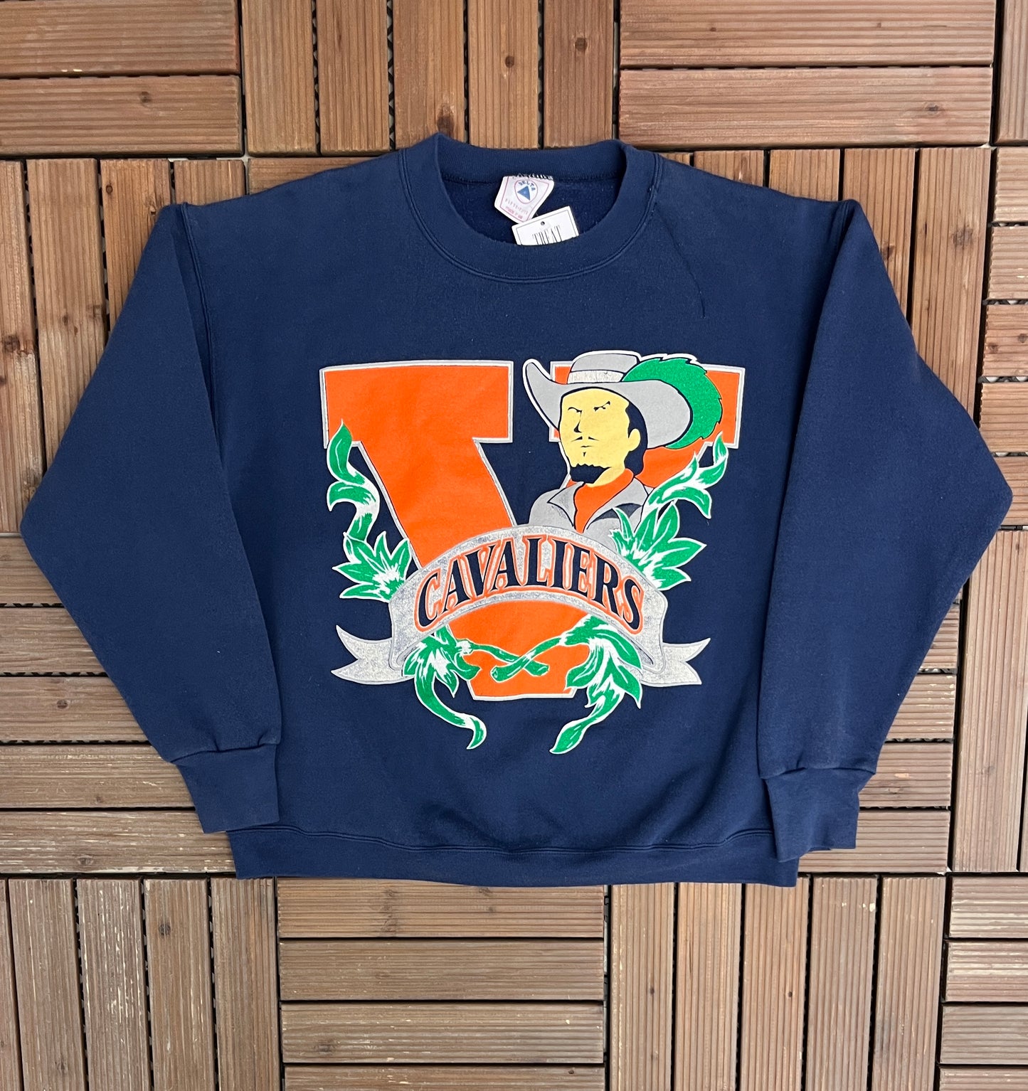 Virginia Cavaliers Graphic Crewneck | Size Large | Vintage 1990s Made in USA College Blue Sweater |