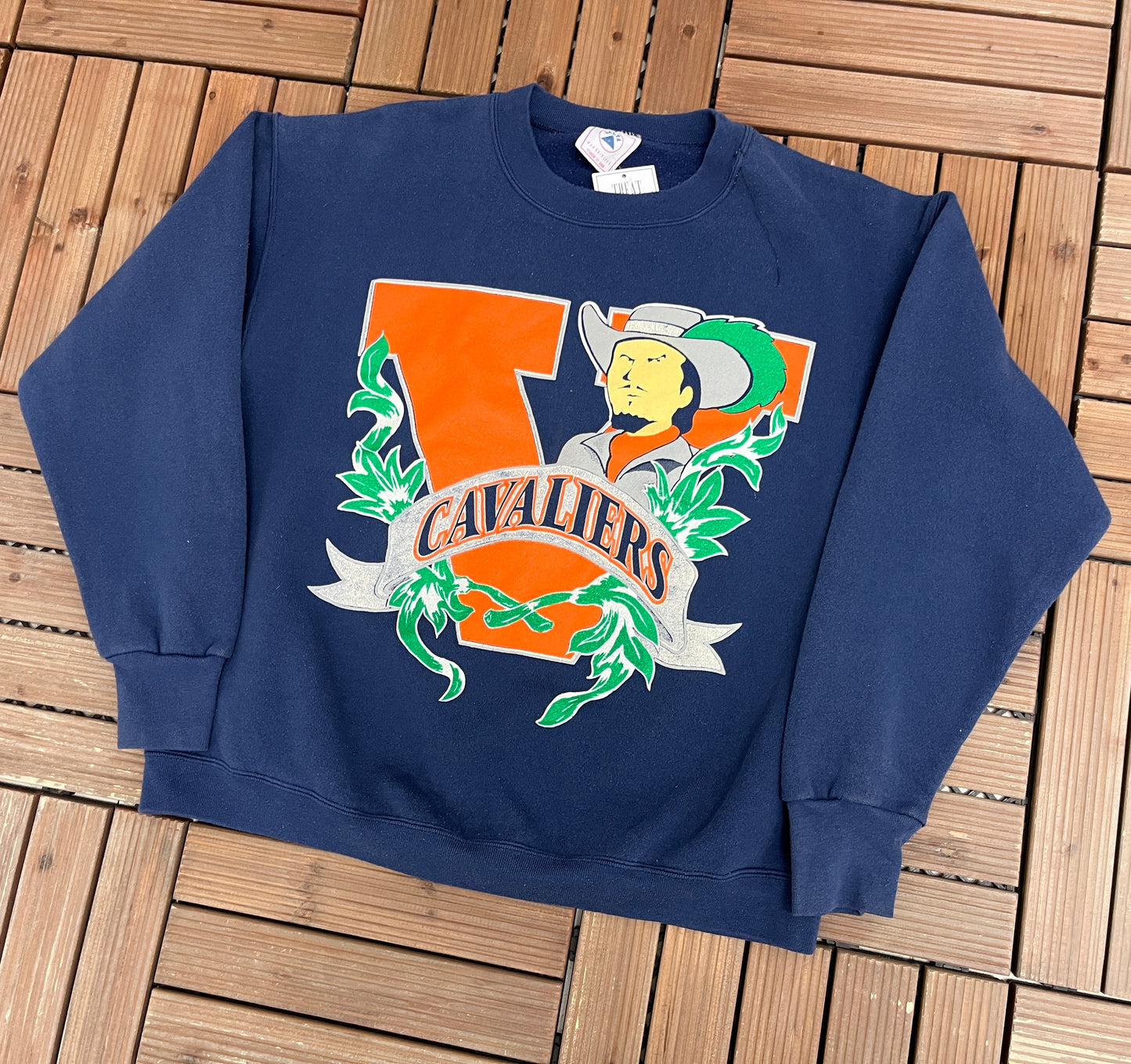 Virginia Cavaliers Graphic Crewneck | Size Large | Vintage 1990s Made in USA College Blue Sweater |