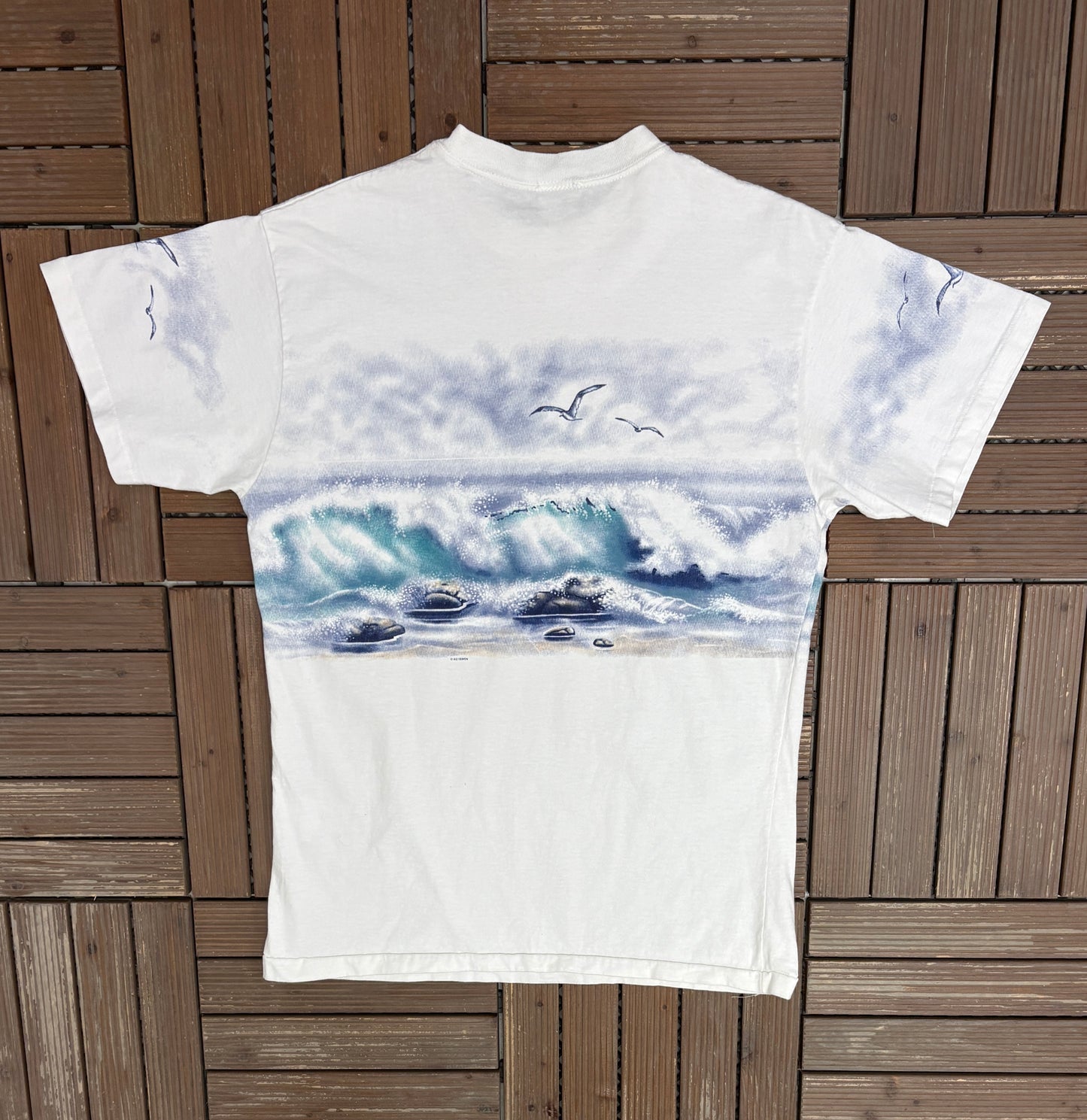 Upper Michigan Scenic Seagull Graphic Tee | Size Large | Vintage 1990s Tourist White T-Shirt |