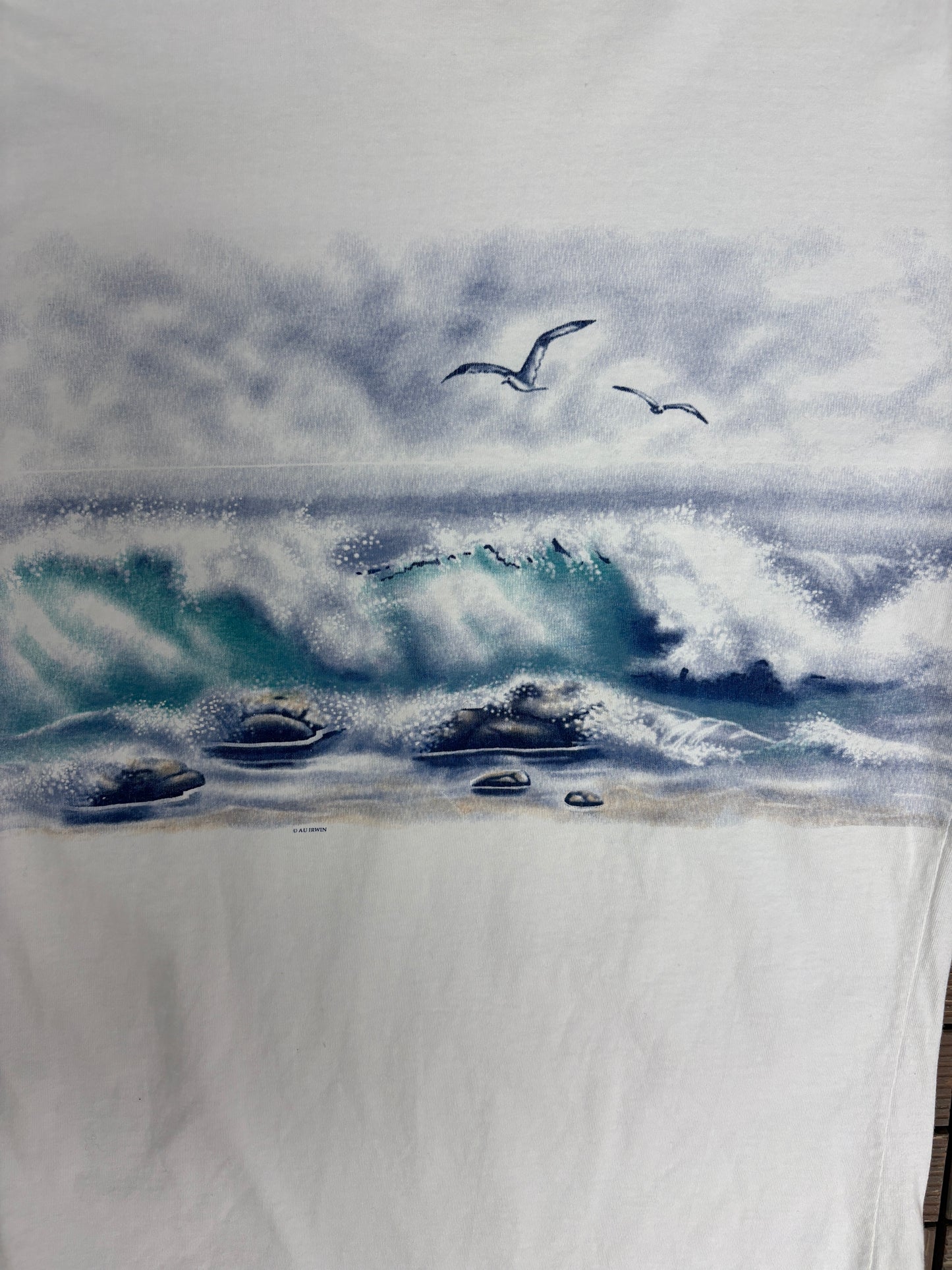 Upper Michigan Scenic Seagull Graphic Tee | Size Large | Vintage 1990s Tourist White T-Shirt |