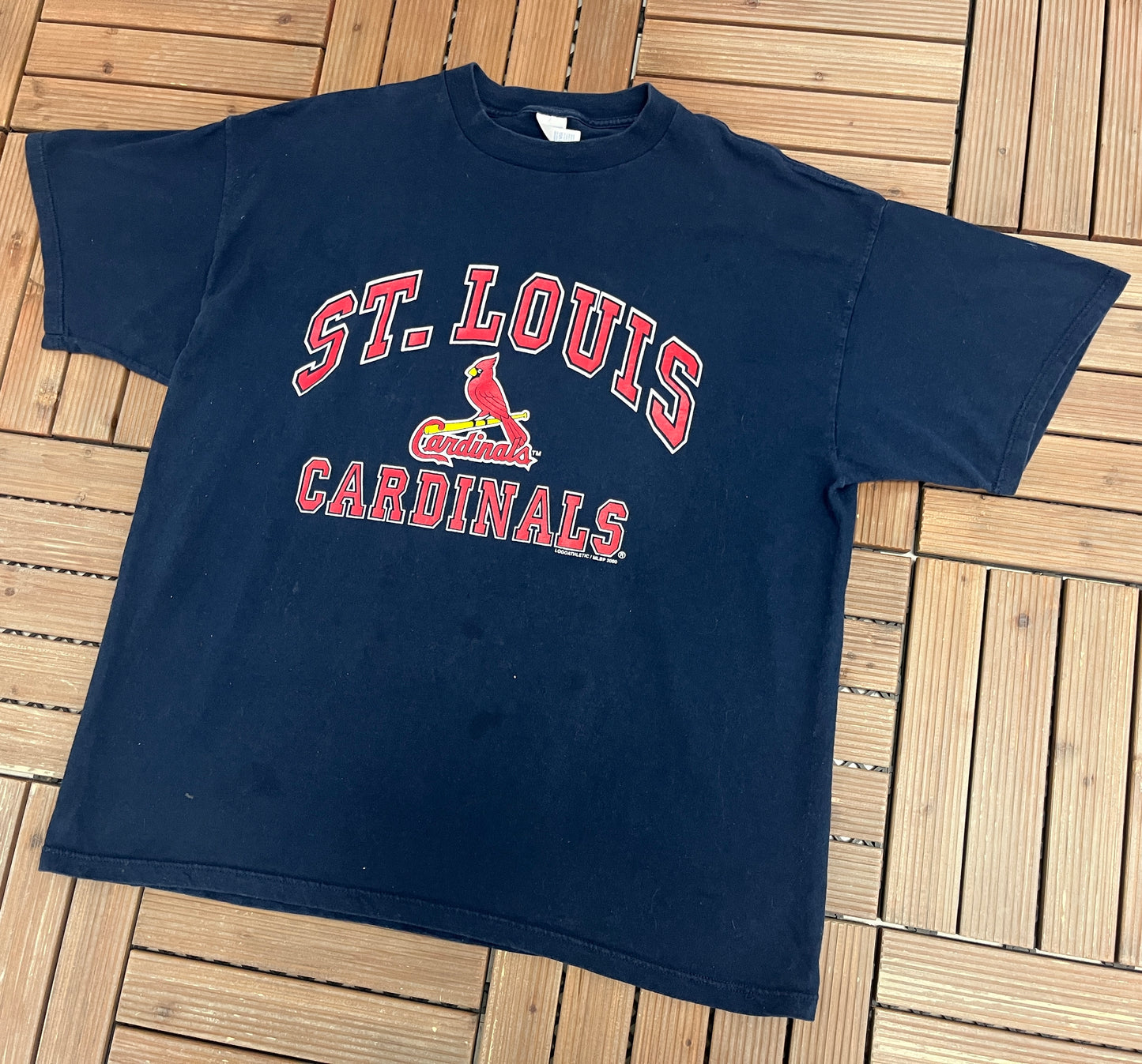 St. Louis Cardinals Graphic Tee | Size XX-Large | Vintage 2000s Logo 7 MLB Baseball Blue T-Shirt |