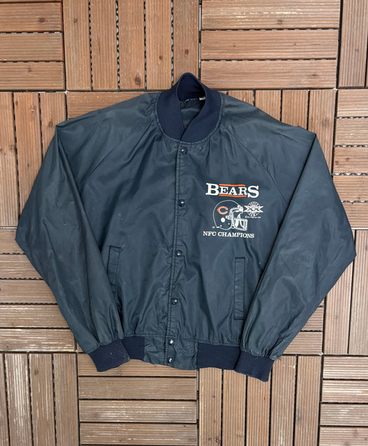 Chicago Bears Super Bowl XX Graphic Jacket | Size Medium | Vintage 1980s NFL Football Blue Jacket |