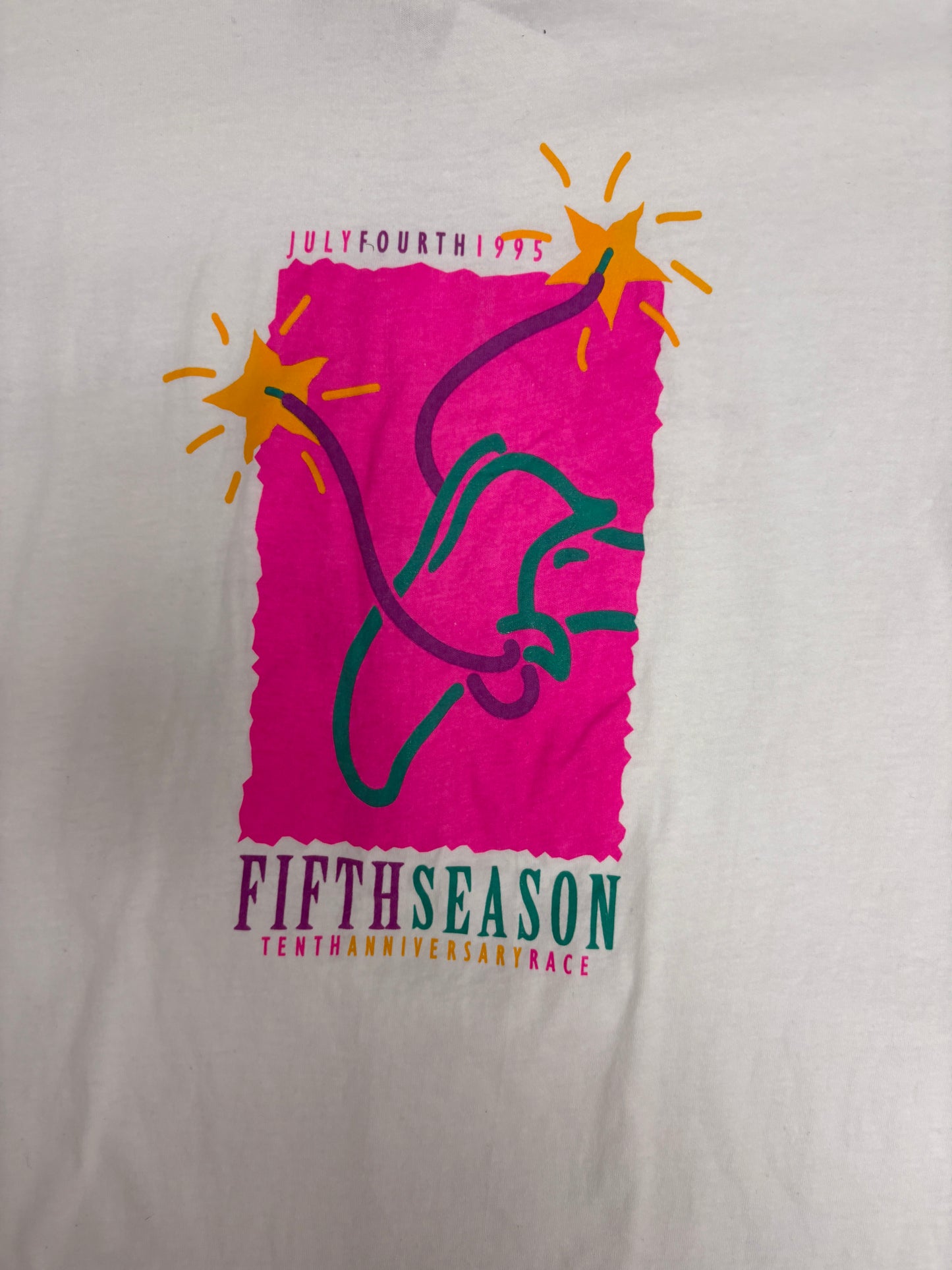 July 4th Fifth Season Race Graphic Tee| Size X-Large | Vintage 1990s Single Stitch Promotional White T-Shirt |