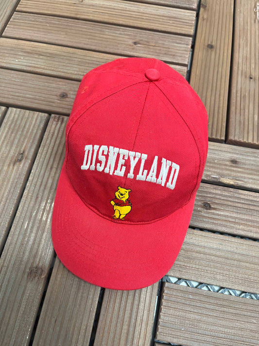 Winnie The Pooh Disneyland Embroidered Graphic Hat | Youth Snap Back | Vintage 2000s Disney Promotional Red Cap |