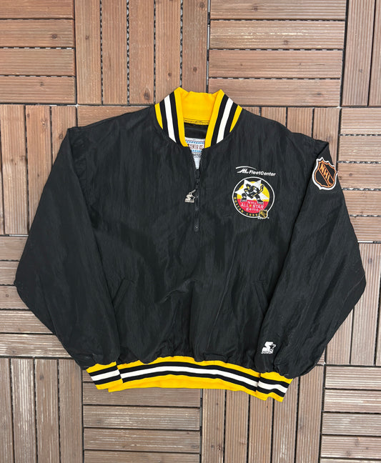 NHL All-Star Game 1996 Graphic Jacket | Size X-Large | Vintage 1990s NHL Hockey Starter Black Windbreaker |