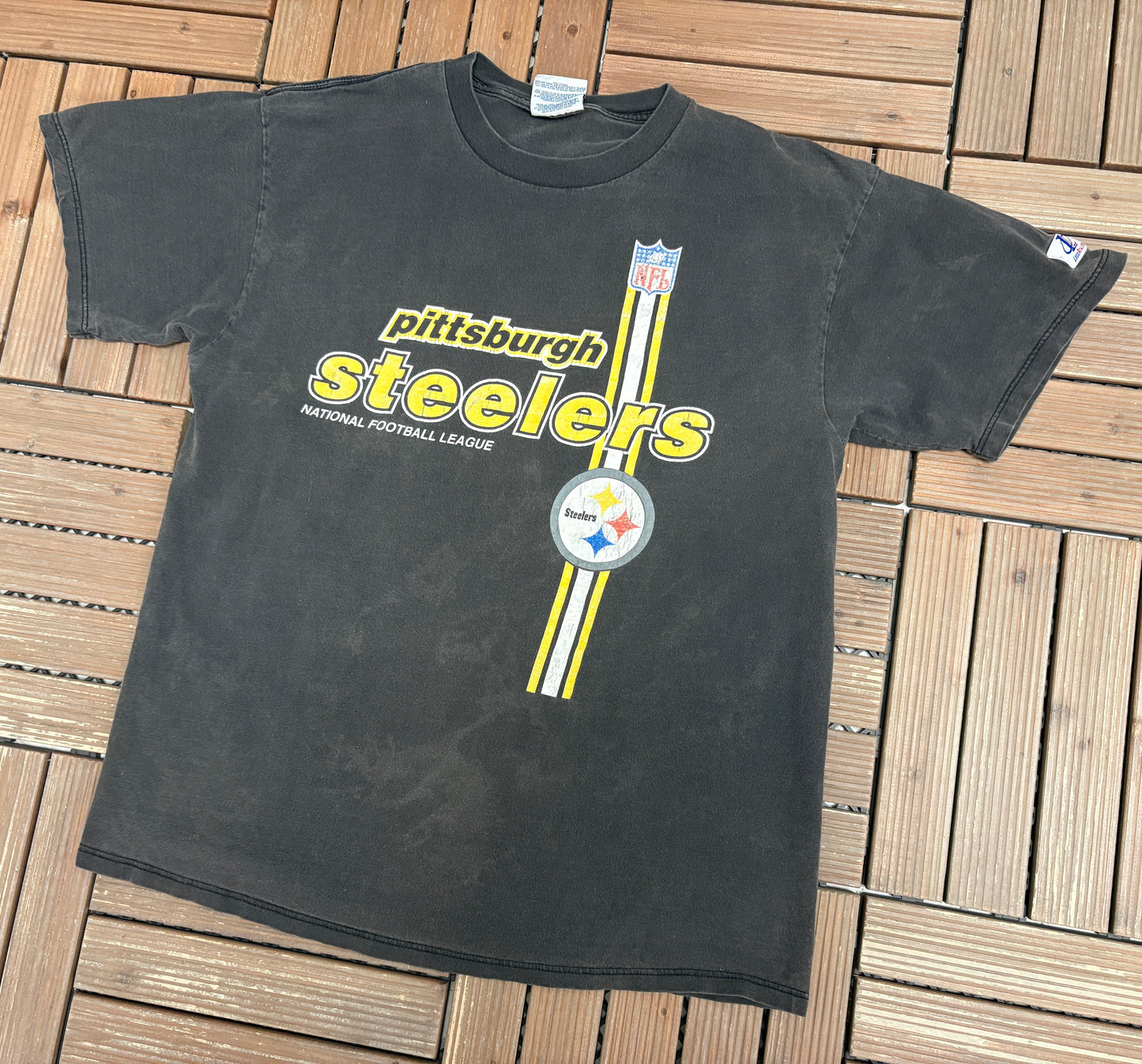 Pittsburgh Steelers Graphic Tee | Size Large | Vintage 1990s NFL Football Black T-Shirt |