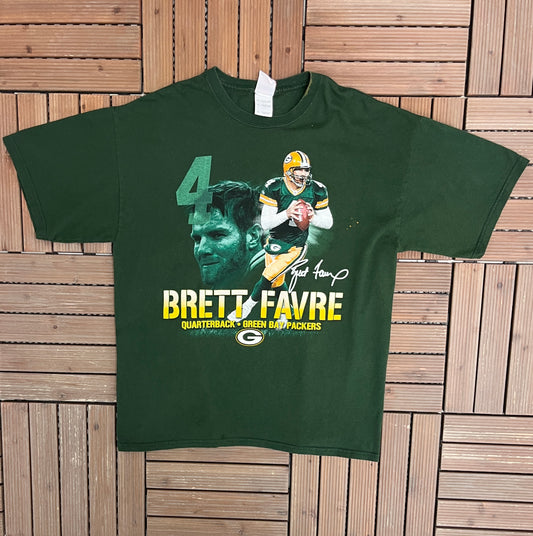 Green Bay Packers Brett Favre Graphic Tee | Size X-Large | Vintage 2000s NFL Football Green T-Shirt |