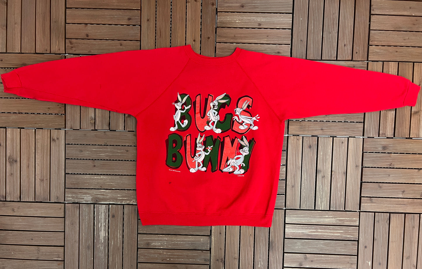 Bugs Bunny Graphic Crewneck | Size XX-Large | Vintage 1990s Promotional Cartoon Red Sweater |