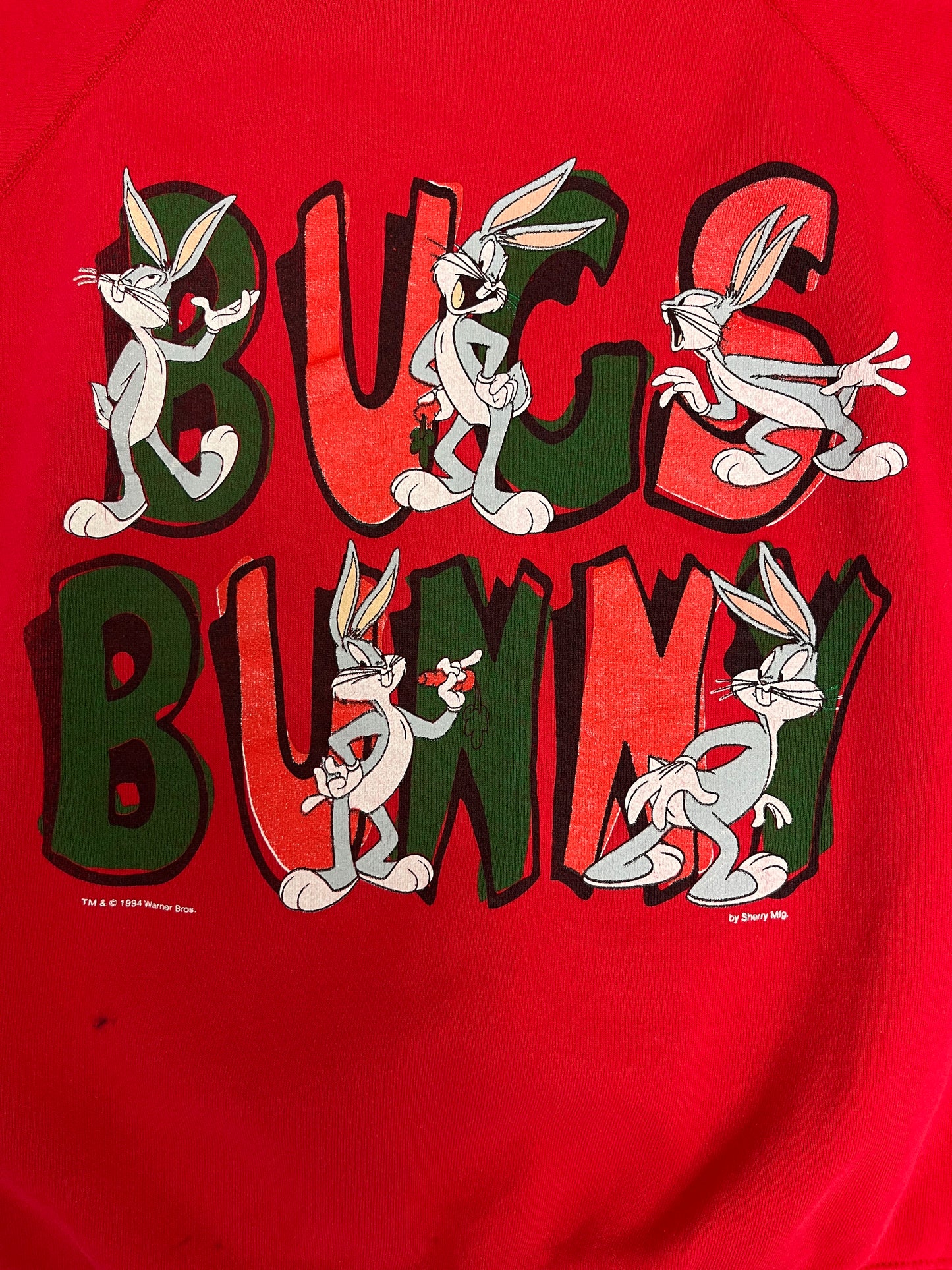 Bugs Bunny Graphic Crewneck | Size XX-Large | Vintage 1990s Promotional Cartoon Red Sweater |