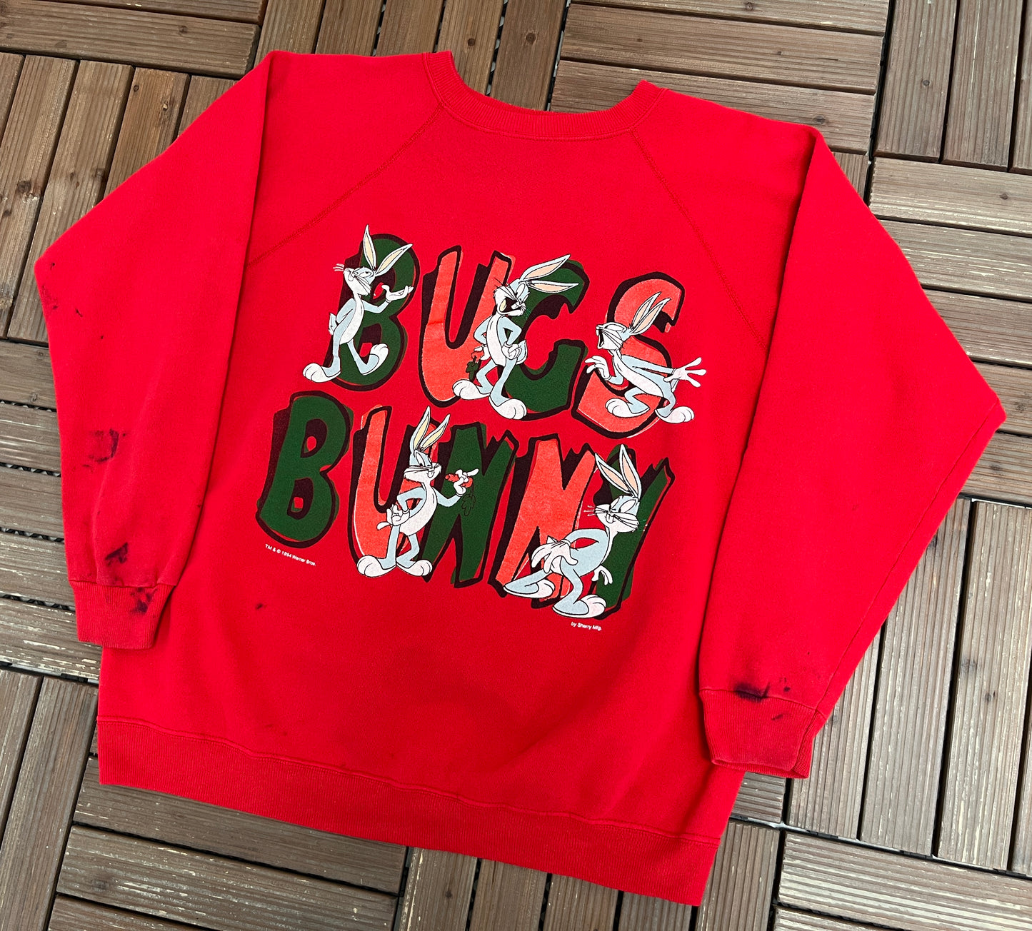 Bugs Bunny Graphic Crewneck | Size XX-Large | Vintage 1990s Promotional Cartoon Red Sweater |