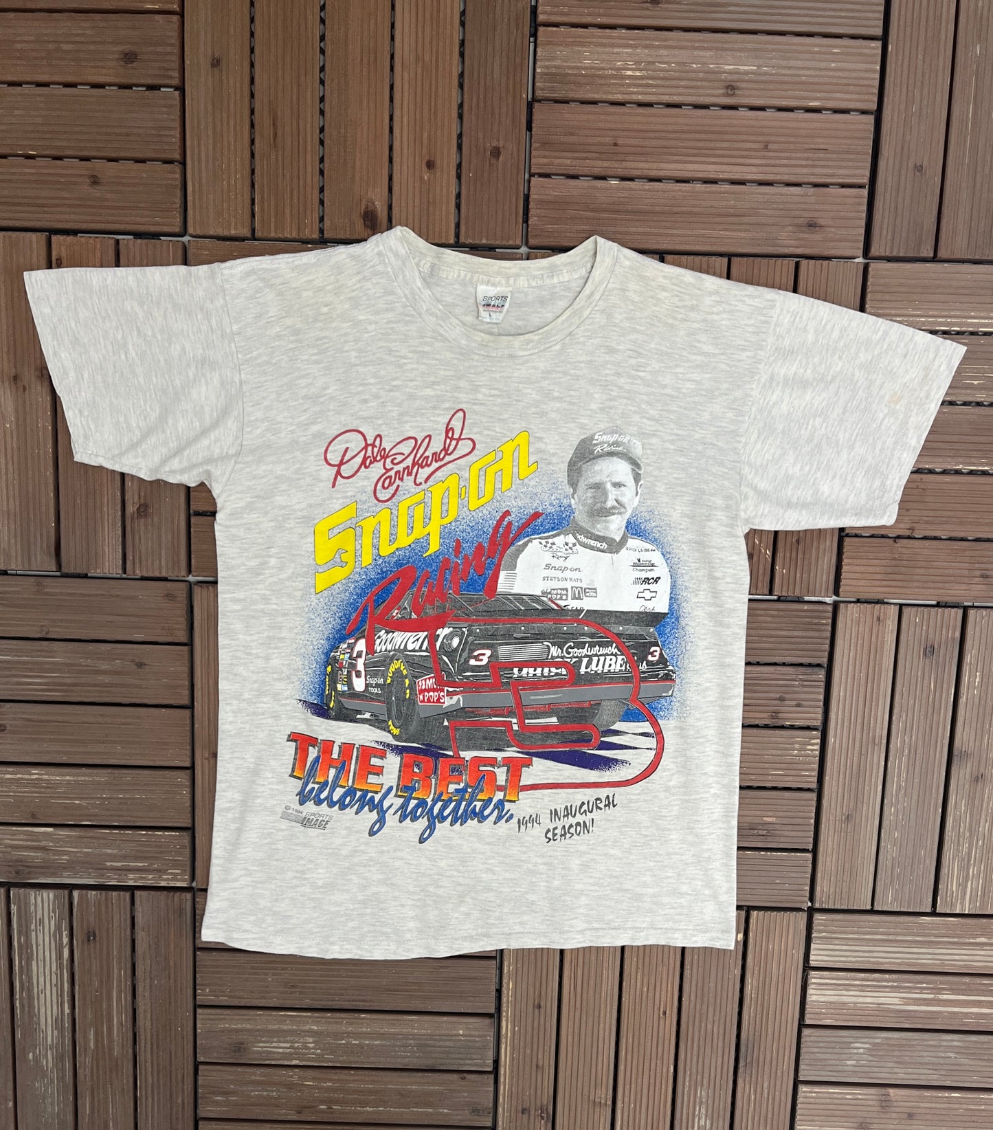 Dale Earnhardt The Best Belong Together Graphic Tee | Size Large | Vintage 1990s NASCAR Grey T-Shirt |