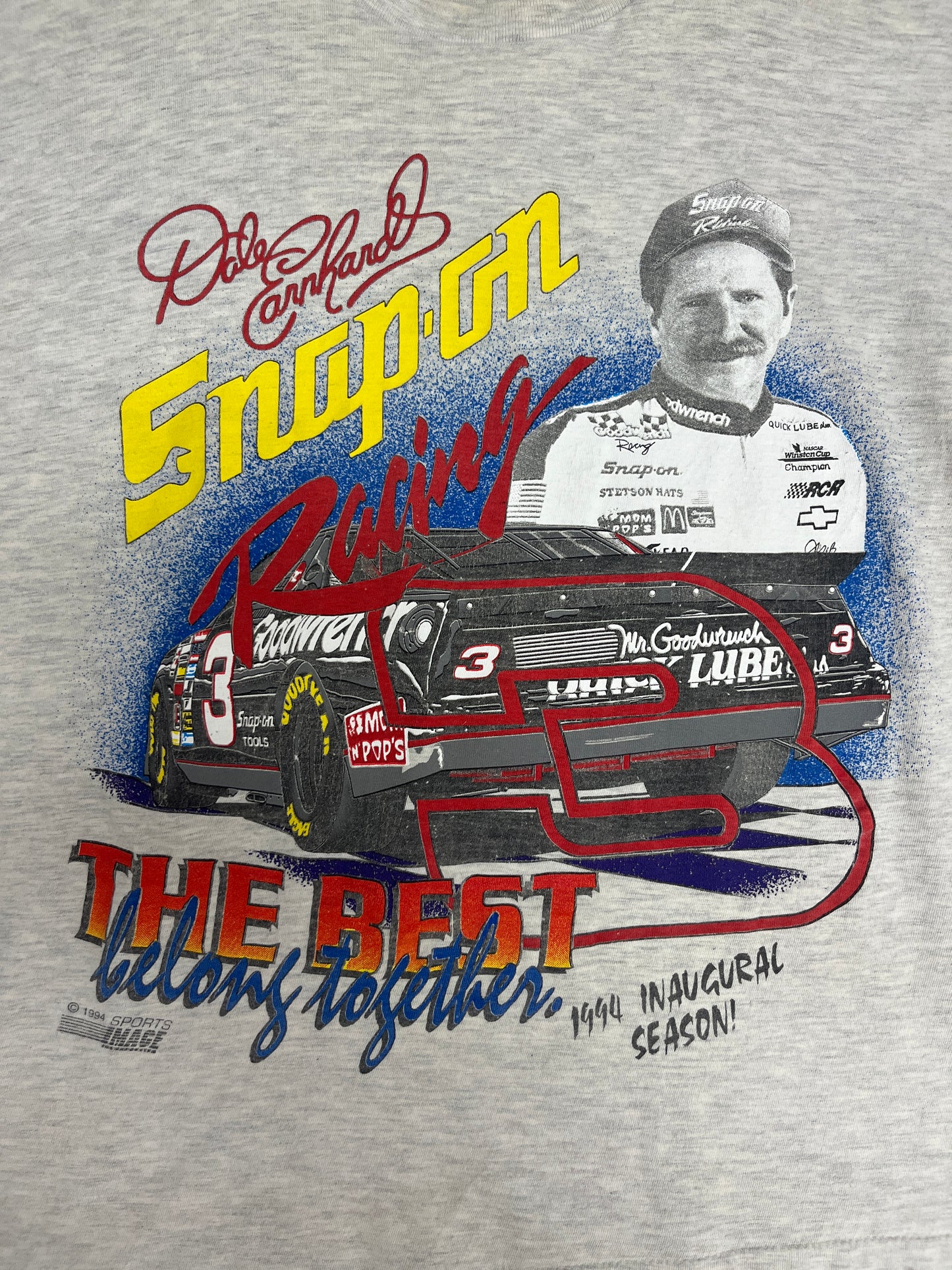 Dale Earnhardt The Best Belong Together Graphic Tee | Size Large | Vintage 1990s NASCAR Grey T-Shirt |