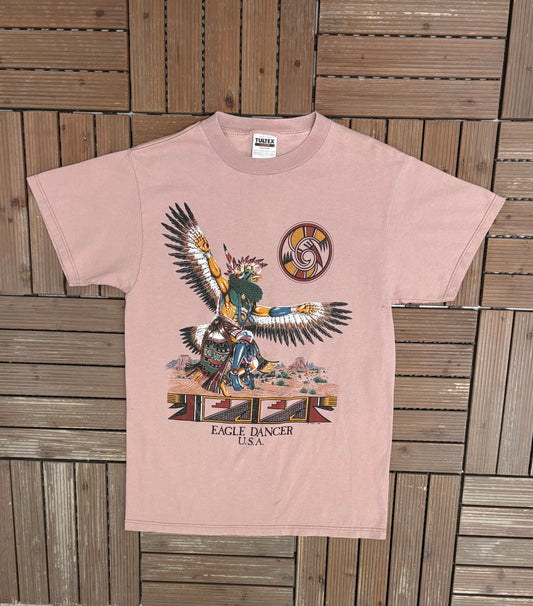 Eagle Dancer, USA Graphic Tee | Size Medium | Vintage 1990s Scenic Pink T-Shirt |